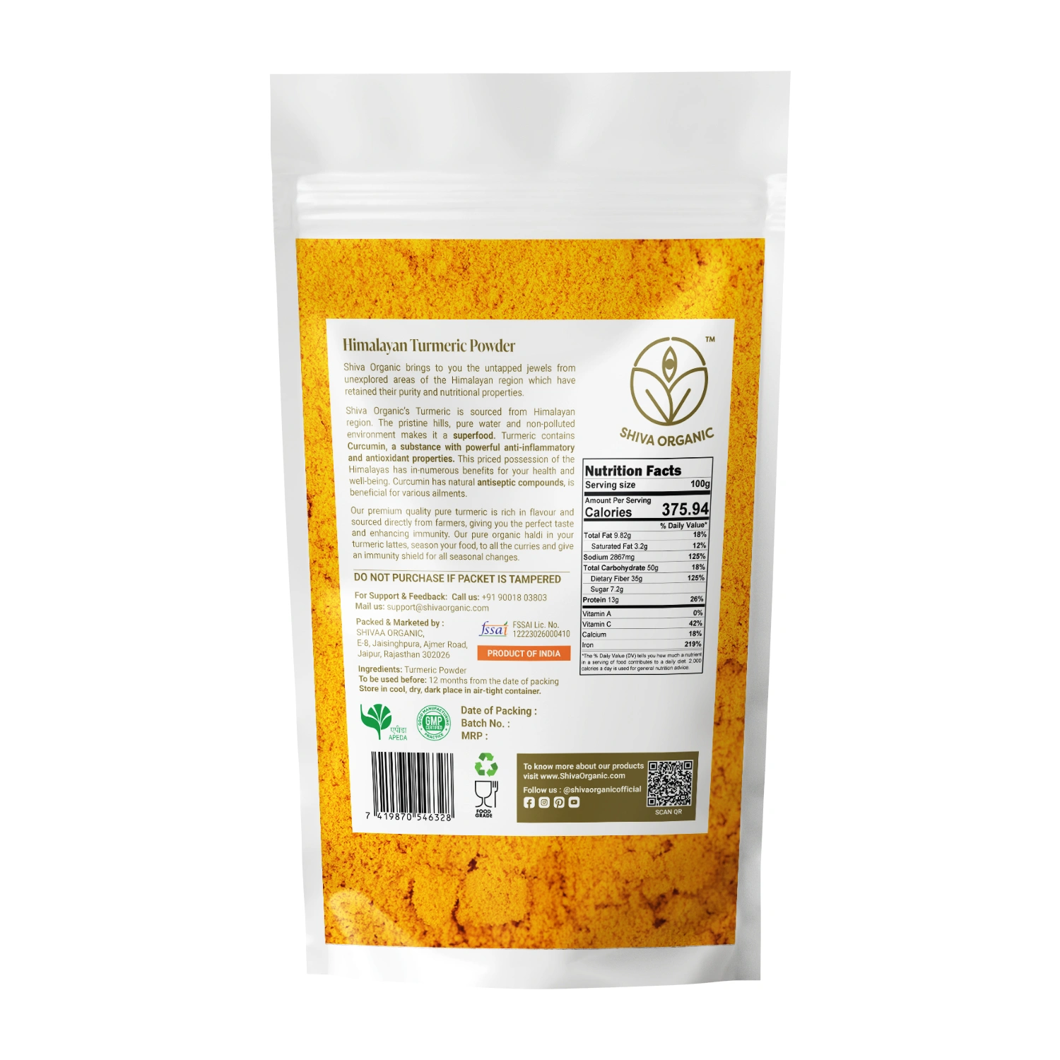 Shiva Organic Himalayan Turmeric Powder | Organic Haldi 400g-1