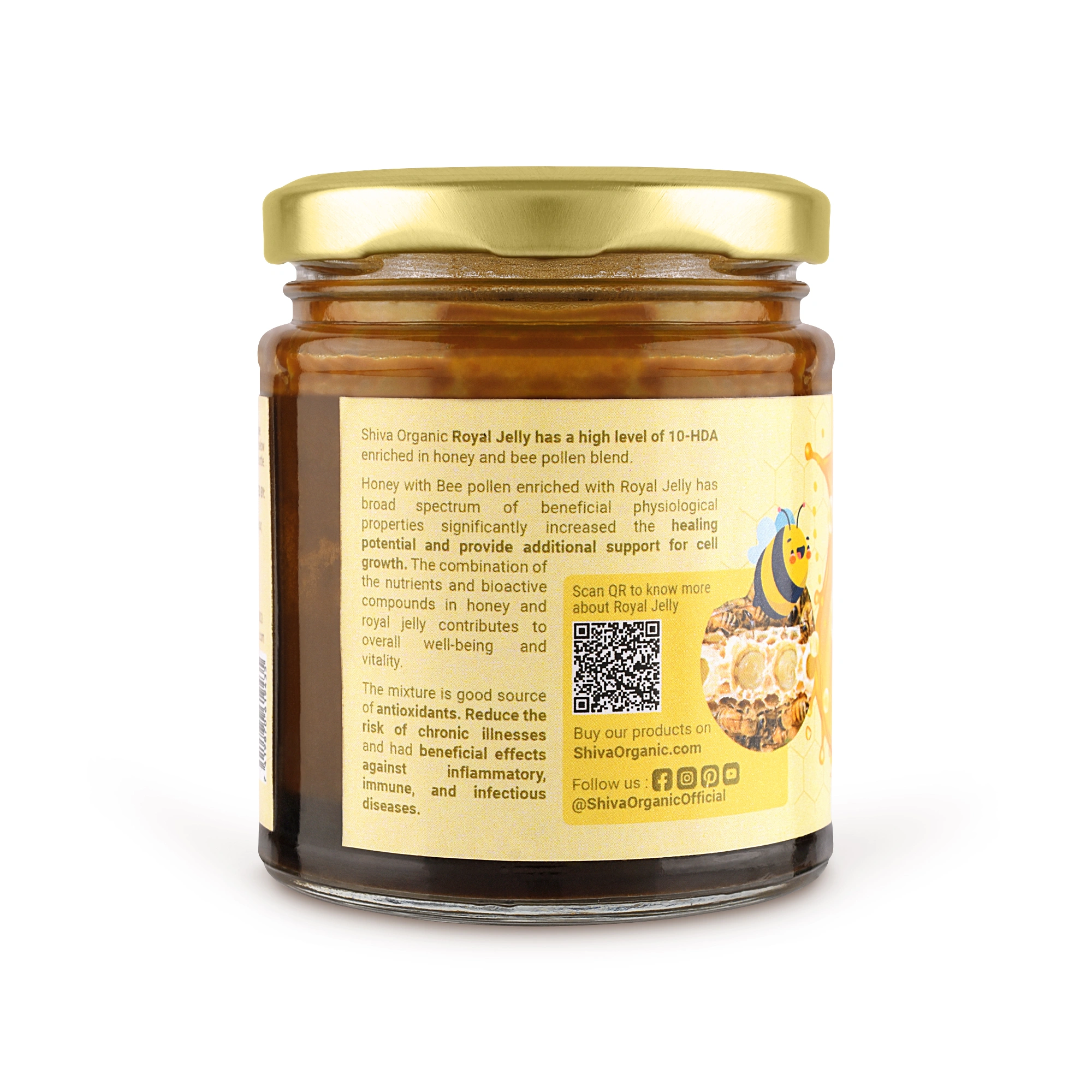 Shiva Organic Honey with Bee Pollen Enriched 2% Royal Jelly 250g-3