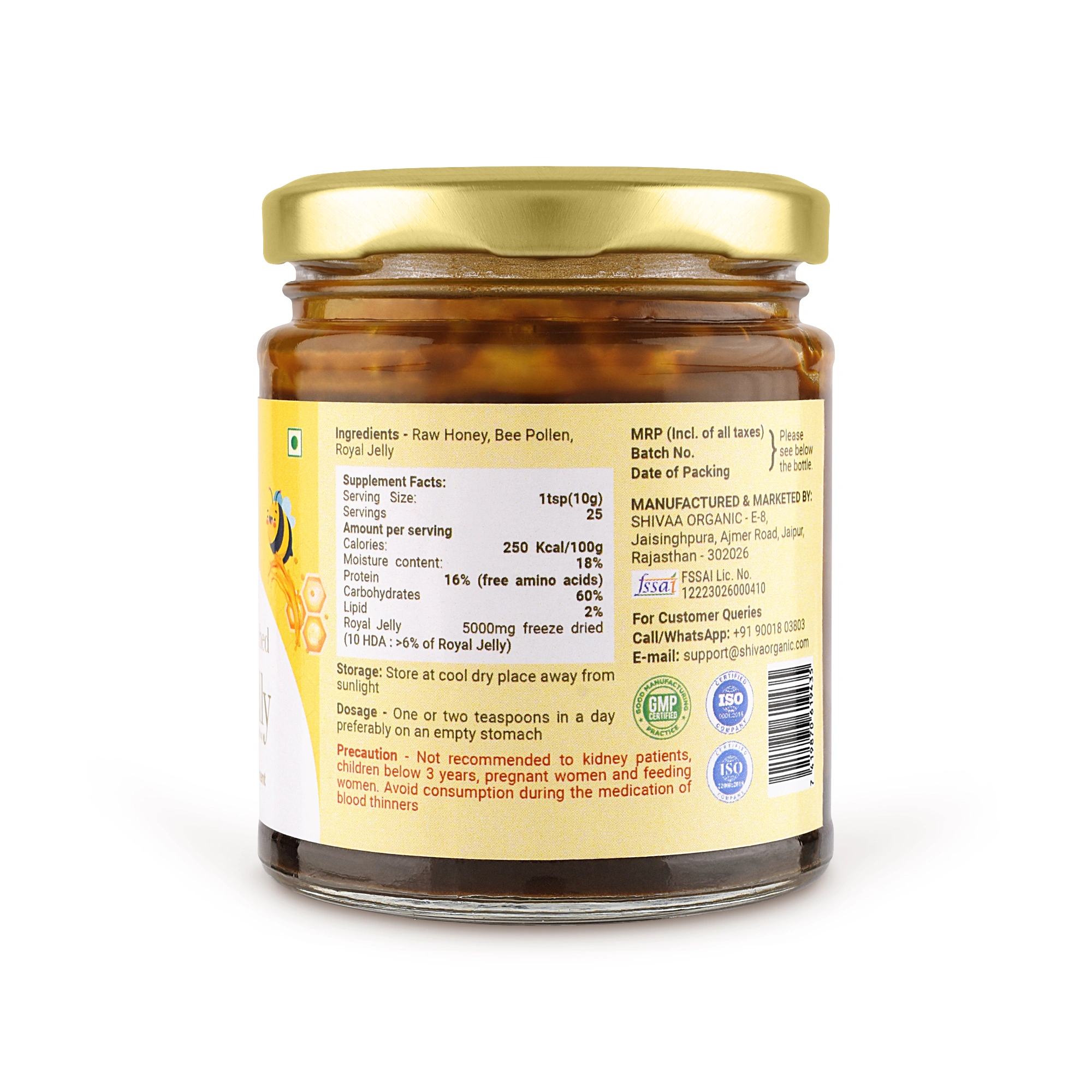 Shiva Organic Honey with Bee Pollen Enriched 2% Royal Jelly 250g-2