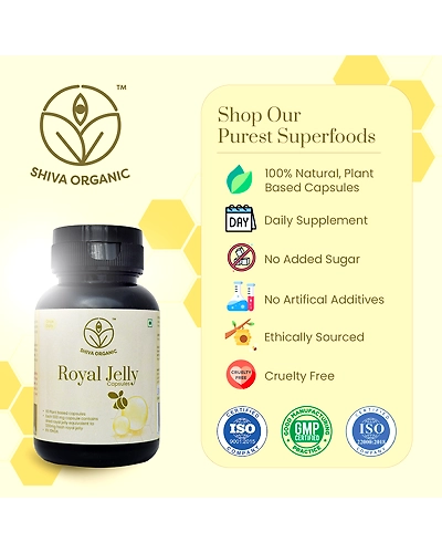 Shiva Organic Royal Jelly Freeze Dry 10-HDA:6% - 60 Capsule (500mg Each)-3