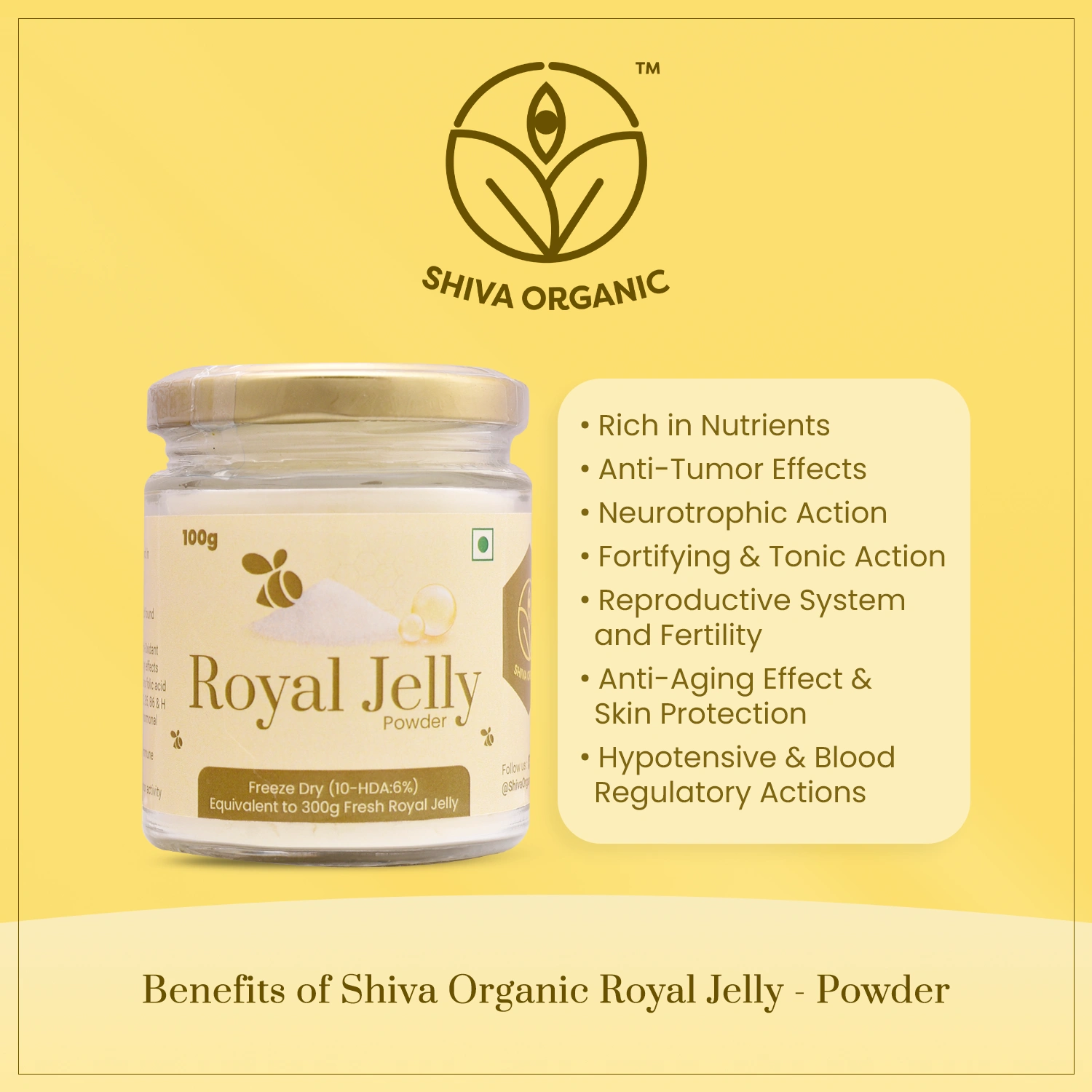 Shiva Organic Royal Jelly Powder - Freeze Dry 10-HDA:6% 100g-4