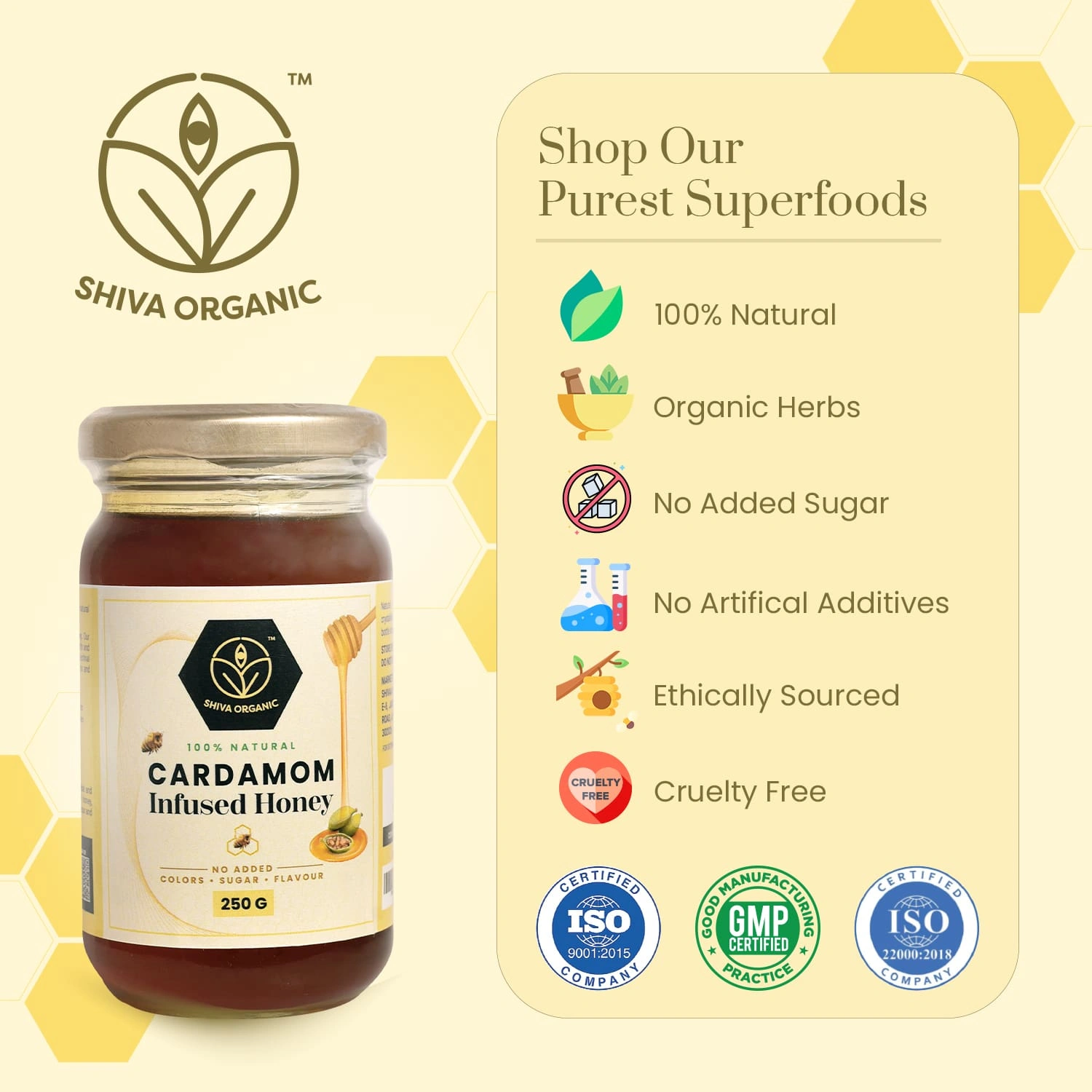 Shiva Organic Cardamom Infused Honey 250g-4