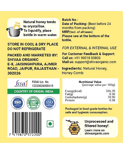 Shiva Organic Chunk Honey - Honey with Honey Comb 250g-2