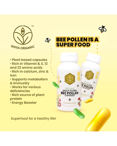 Shiva Organic Multi Flora  Bee Pollen 750mg - 100 Capsules-3