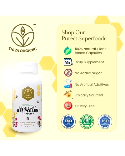Shiva Organic Multi Flora  Bee Pollen 750mg - 100 Capsules-2