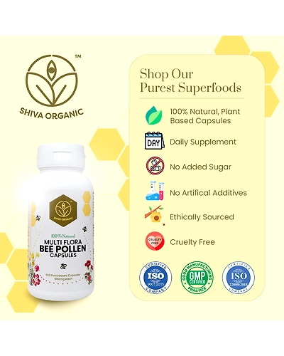 Shiva Organic Multi Flora  Bee Pollen 500mg - 100 Capsules-2