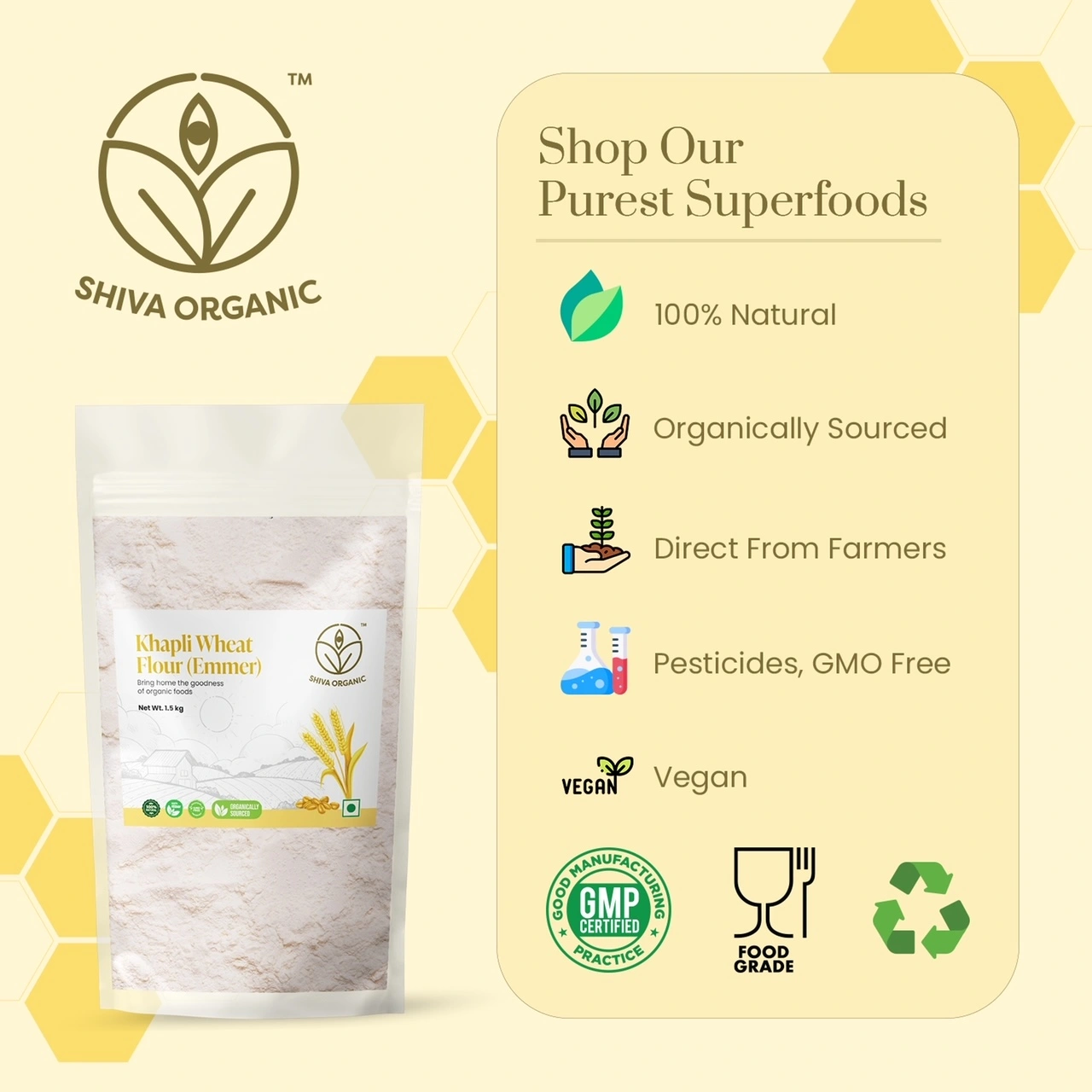 Shiva Organic Khapli Wheat Flour (Emmer) 1.5kg-2