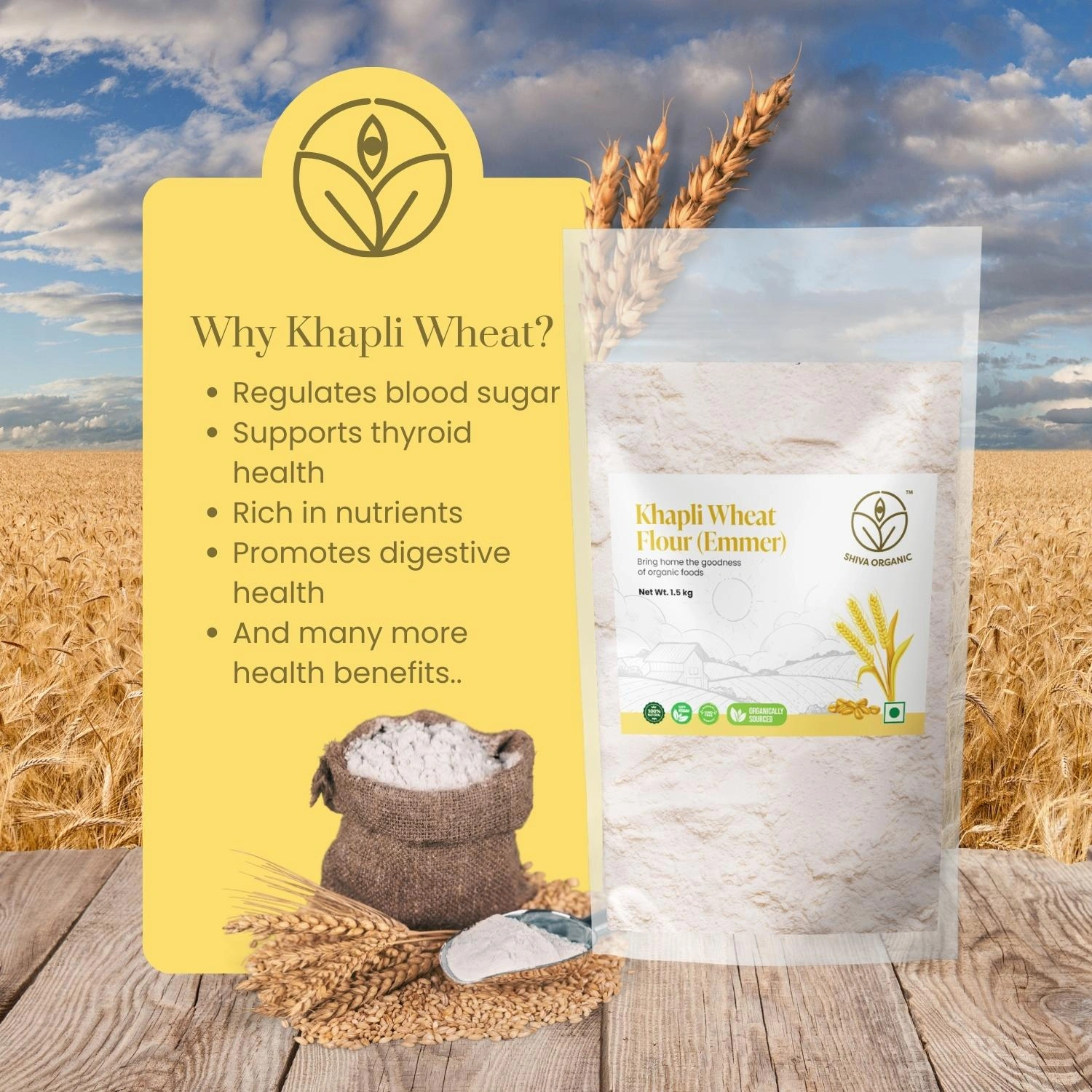 Shiva Organic Khapli Wheat Flour (Emmer) 1.5kg-3