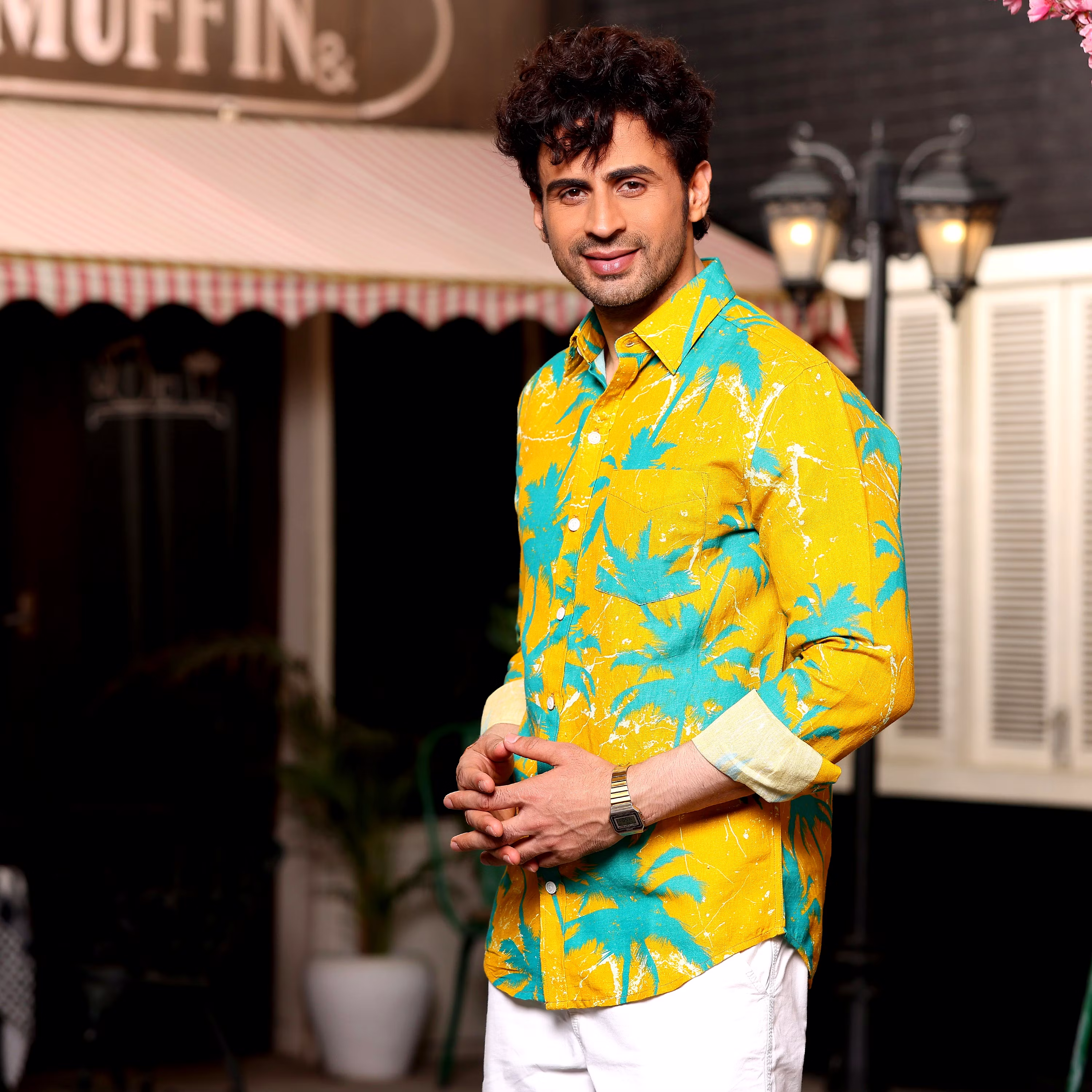 Trendy Men Coconut Tree Cyber Yellow Casual Pure Linen Full Shirt (Size - S) by BLUE EAGLE 2025 
