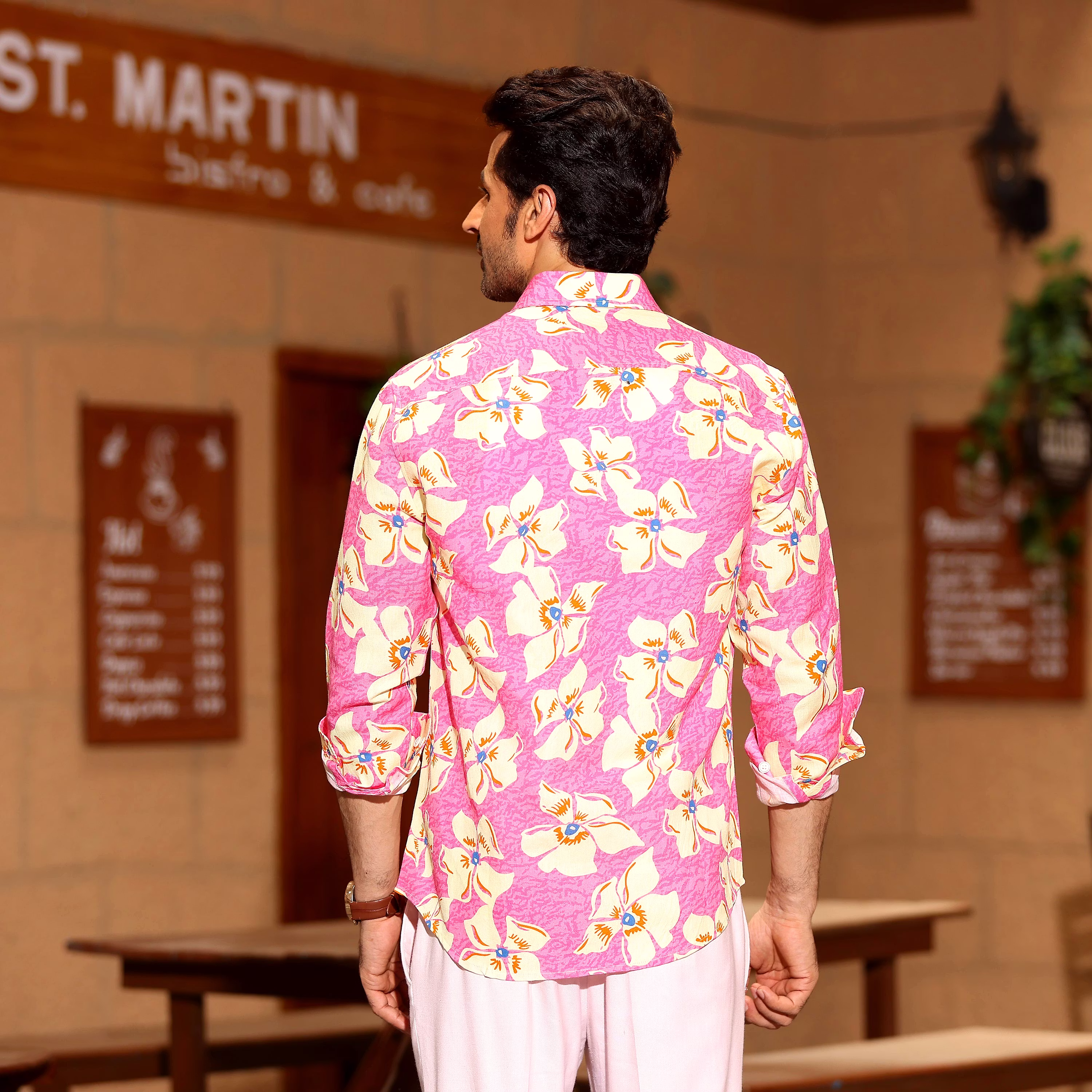 Stylish Men Lilac Persian Pink Casual Pure Linen Full Shirt (Size - S) by BLUE EAGLE 2025 at Sho