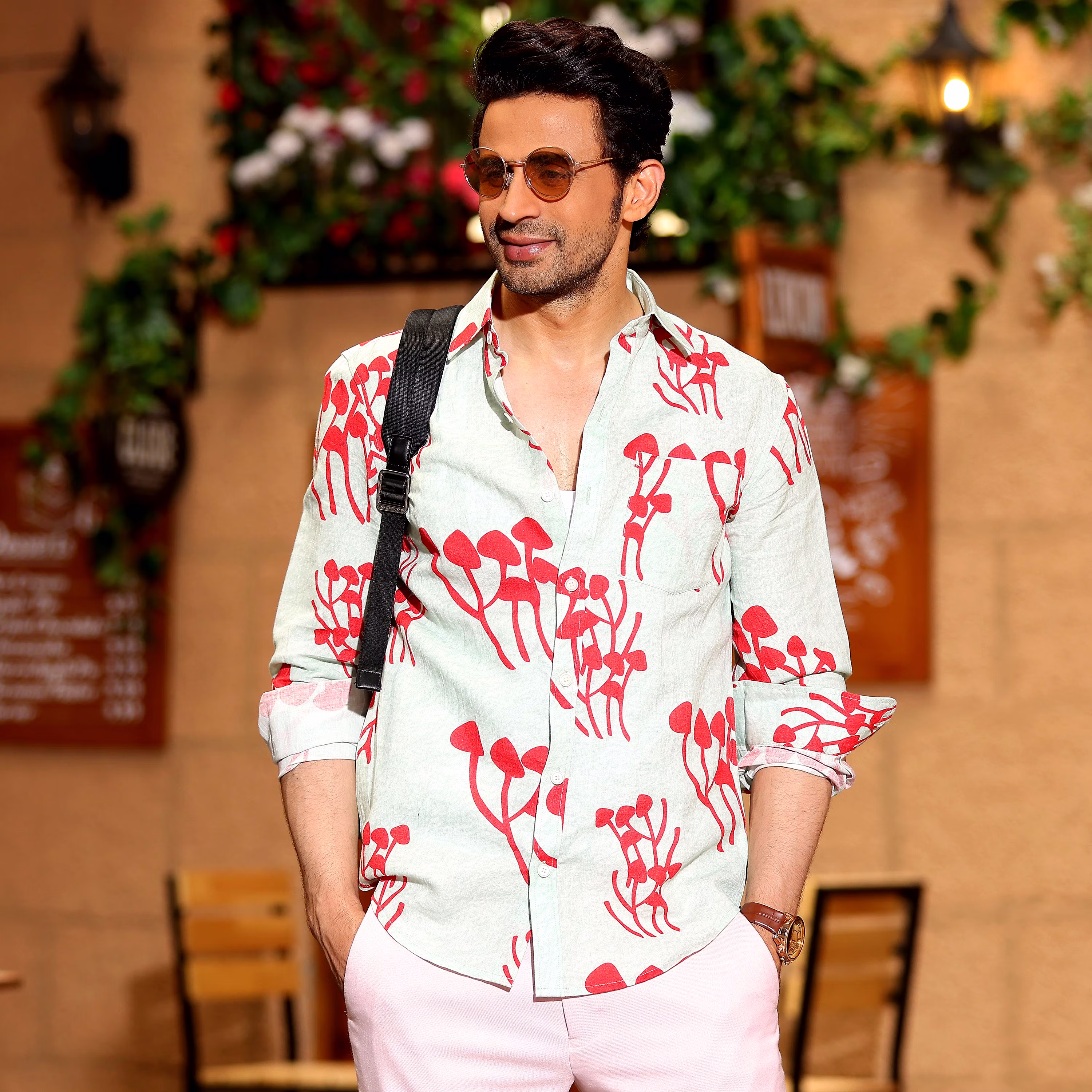 Top Men Mushroom Bunch Pistachio Green Casual Pure Linen Full Shirt (Size - S) by BLUE EAGLE 202