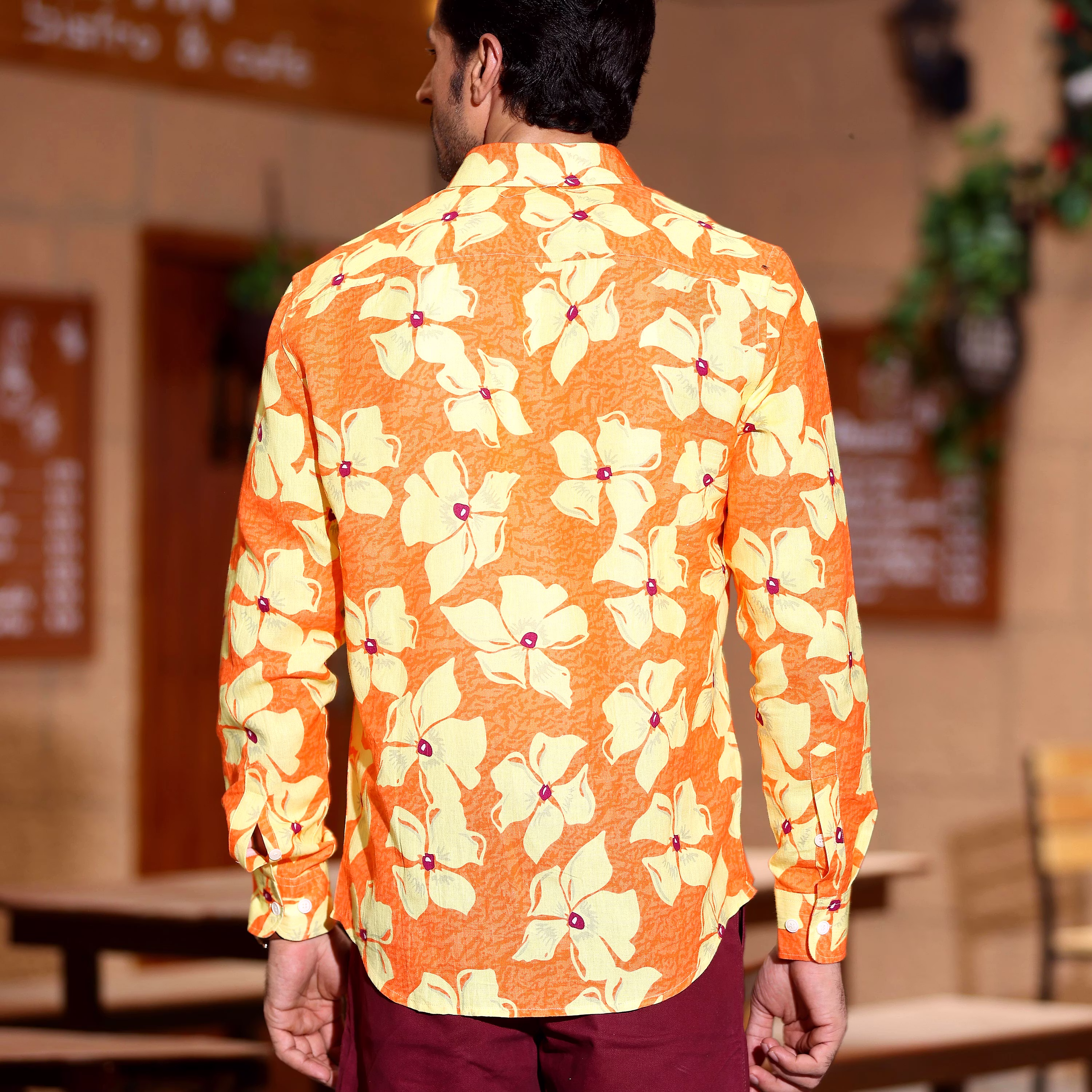 Stylish Men Lilac Tangerine Orange Casual Pure Linen Full Shirt (Size - S) by BLUE EAGLE 2025 at