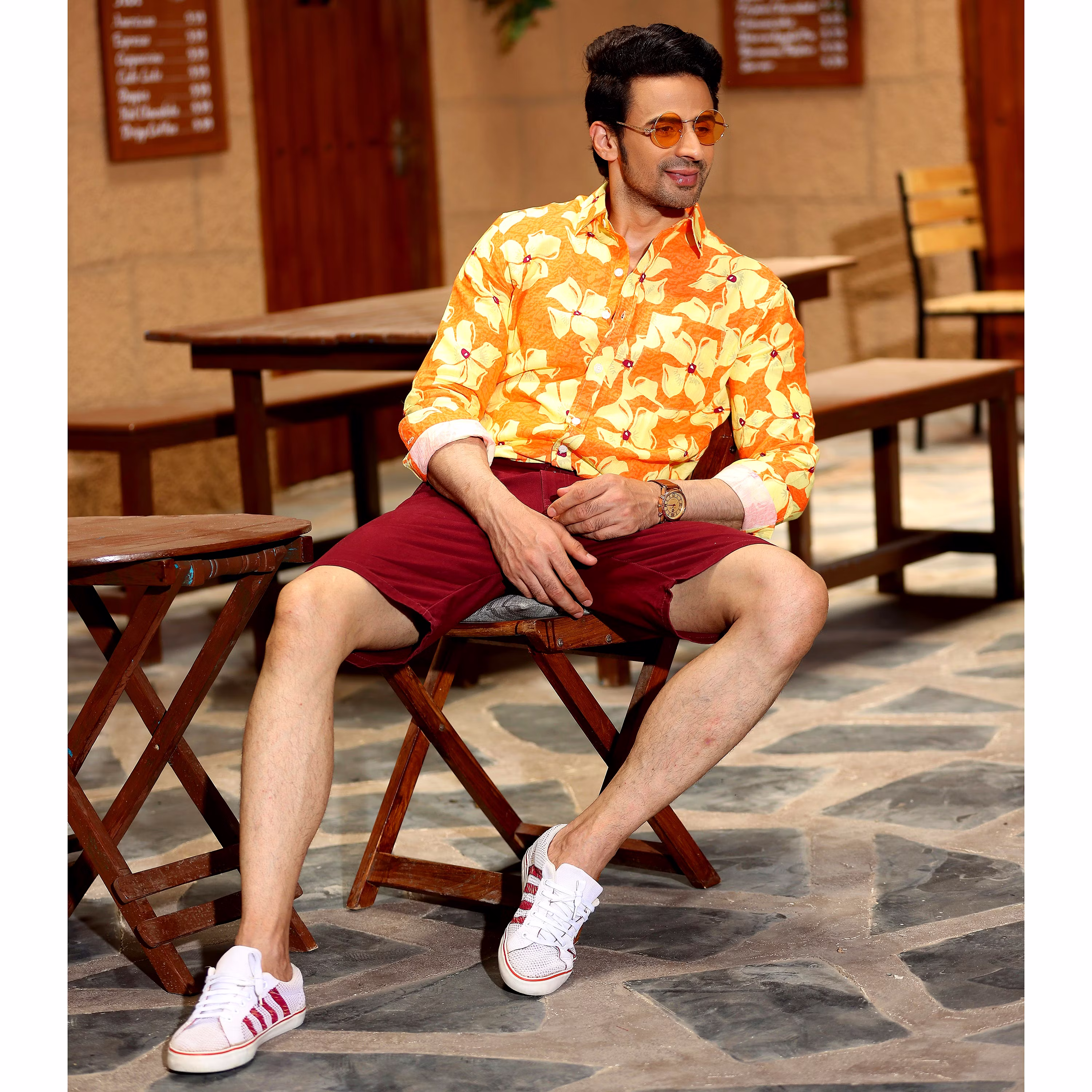 Stylish Men Lilac Tangerine Orange Casual Pure Linen Full Shirt (Size - S) by BLUE EAGLE 2025 at