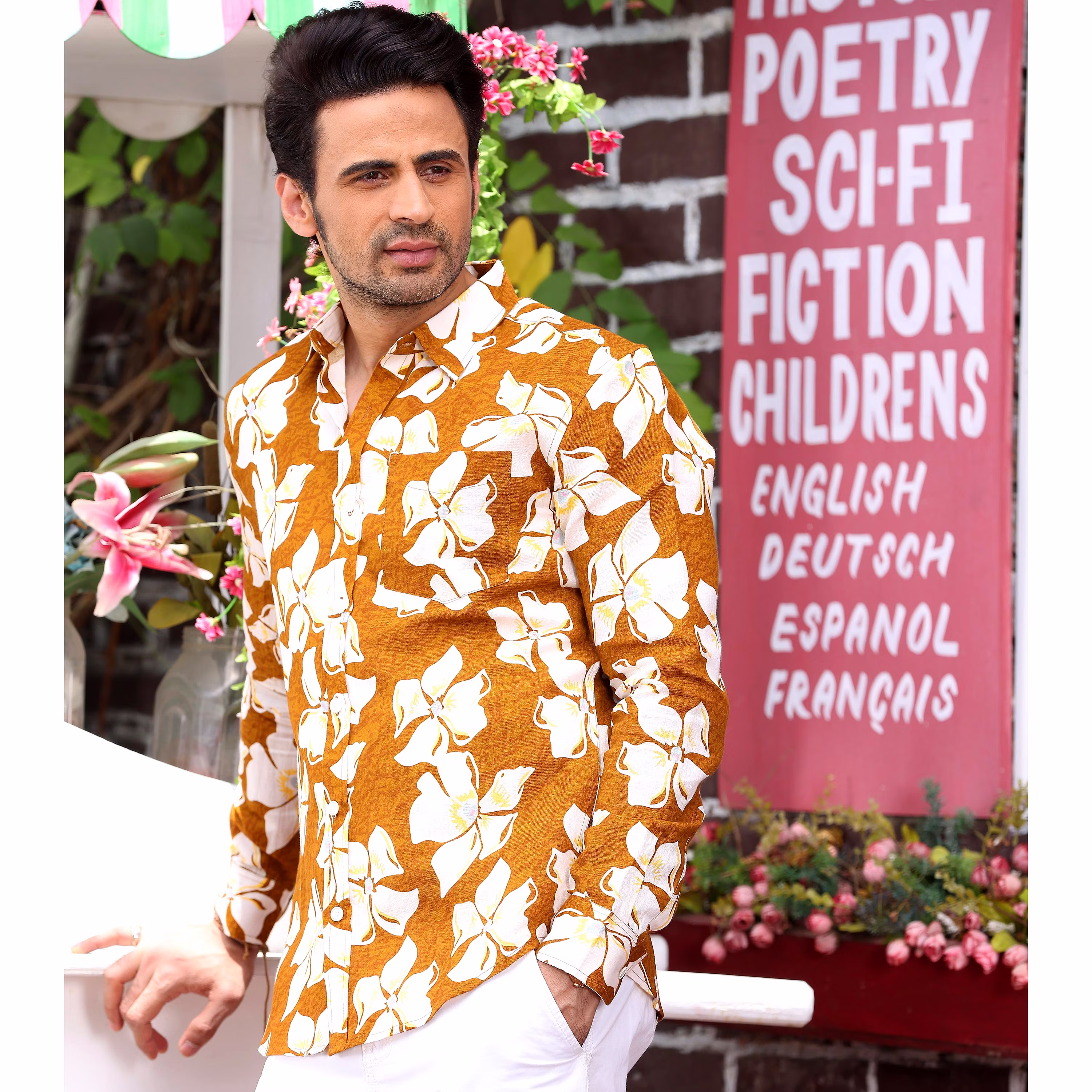 Luxurious Men Lilac Caramel Brown Casual Pure Linen Full shirt (Size - S) by BLUE EAGLE 2025 at 