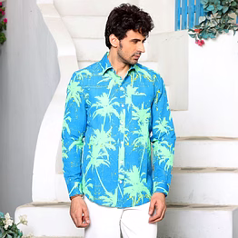 coconut tree french blue casual pure linen full shirt