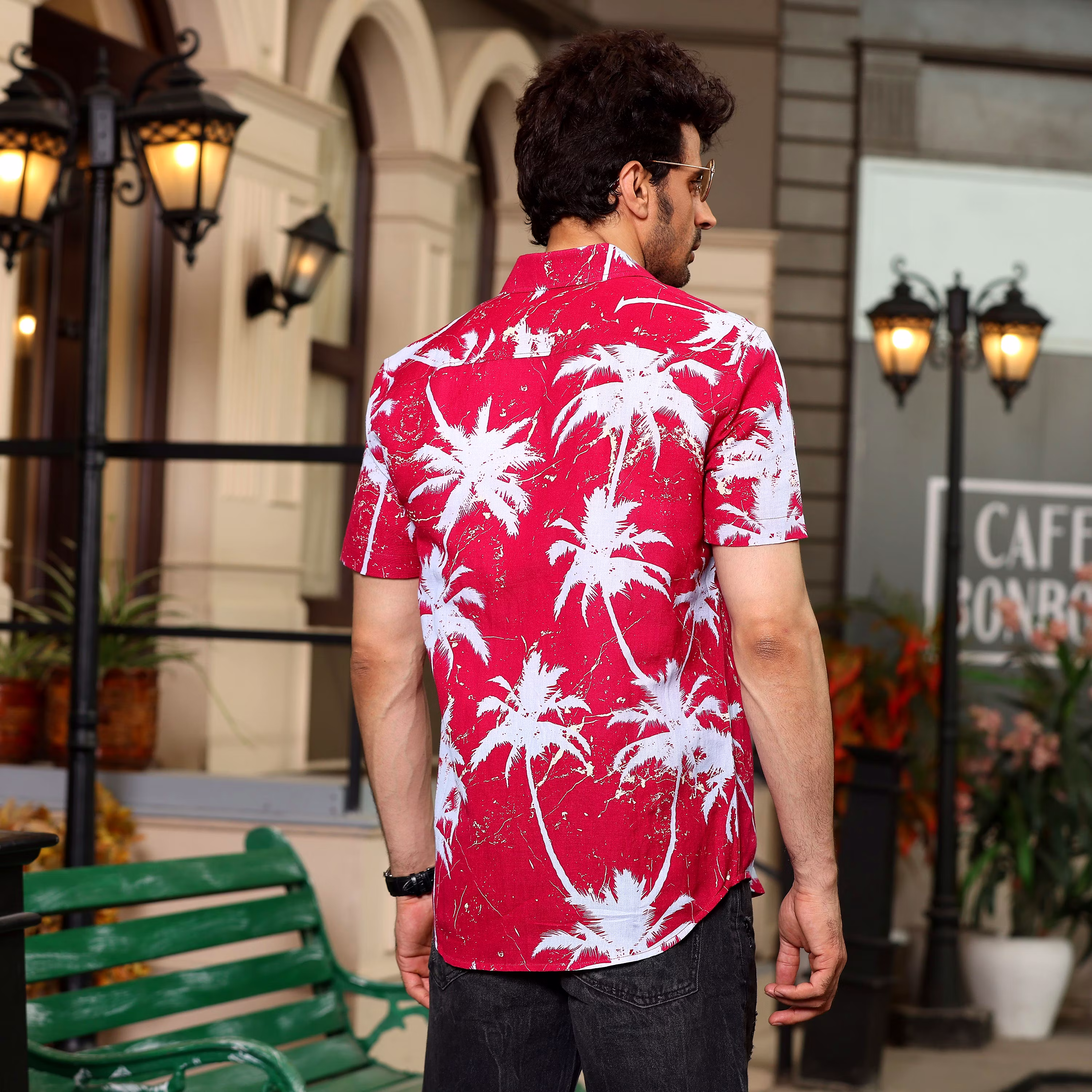 Trendy Men Coconut Tree Carmine Red Casual Pure Linen Half Shirt (Size - S) by BLUE EAGLE 2025 a