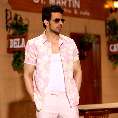 hibiscus carnation pink casual pure linen half shirt