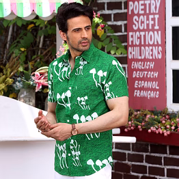mushroom bunch cool green casual pure linen half shirt