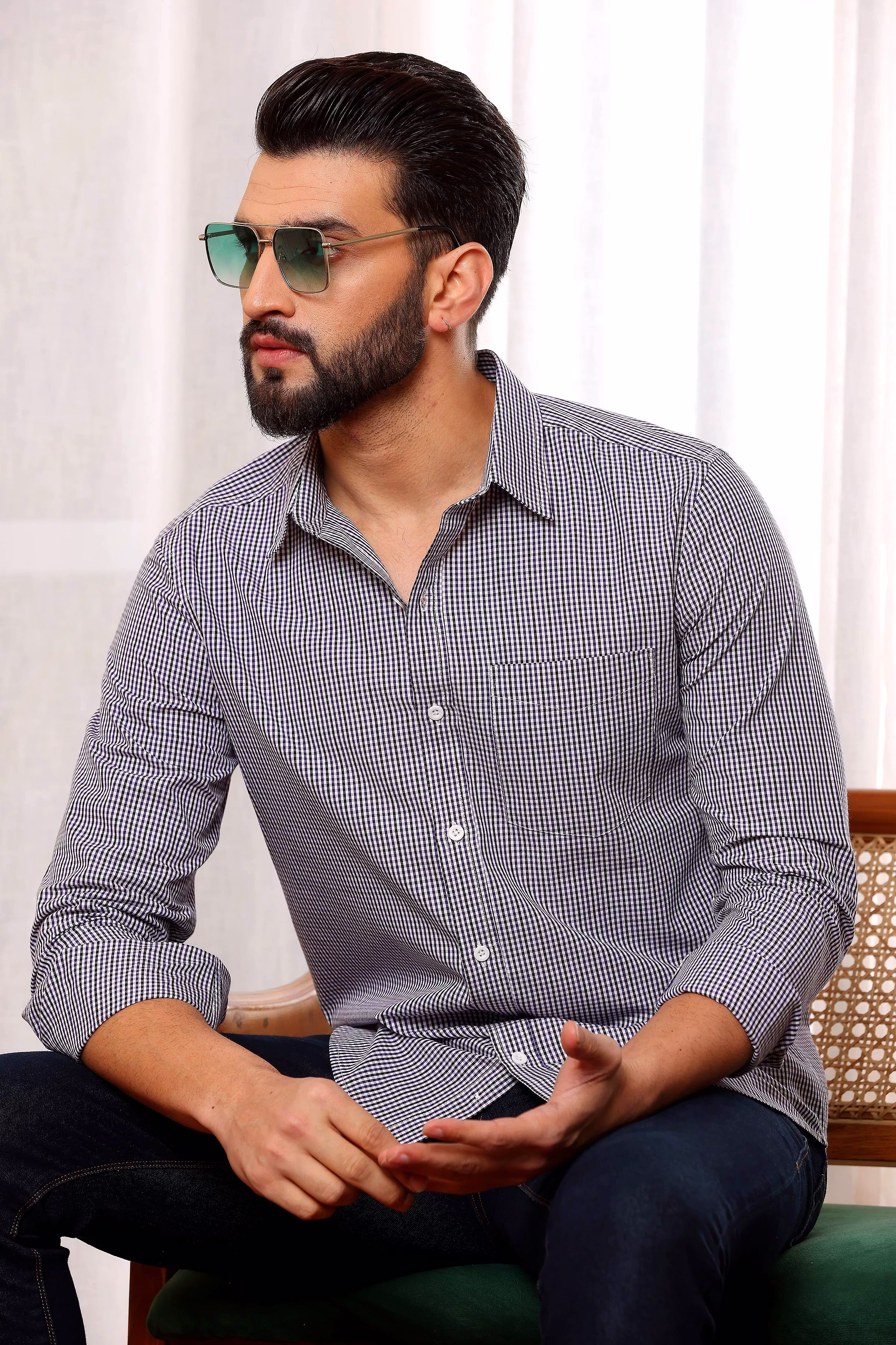 Exclusive Men Purple And Black Oxford Cotton Shirt (Size - S) by BLUE EAGLE 2025 at ShopCircuit 