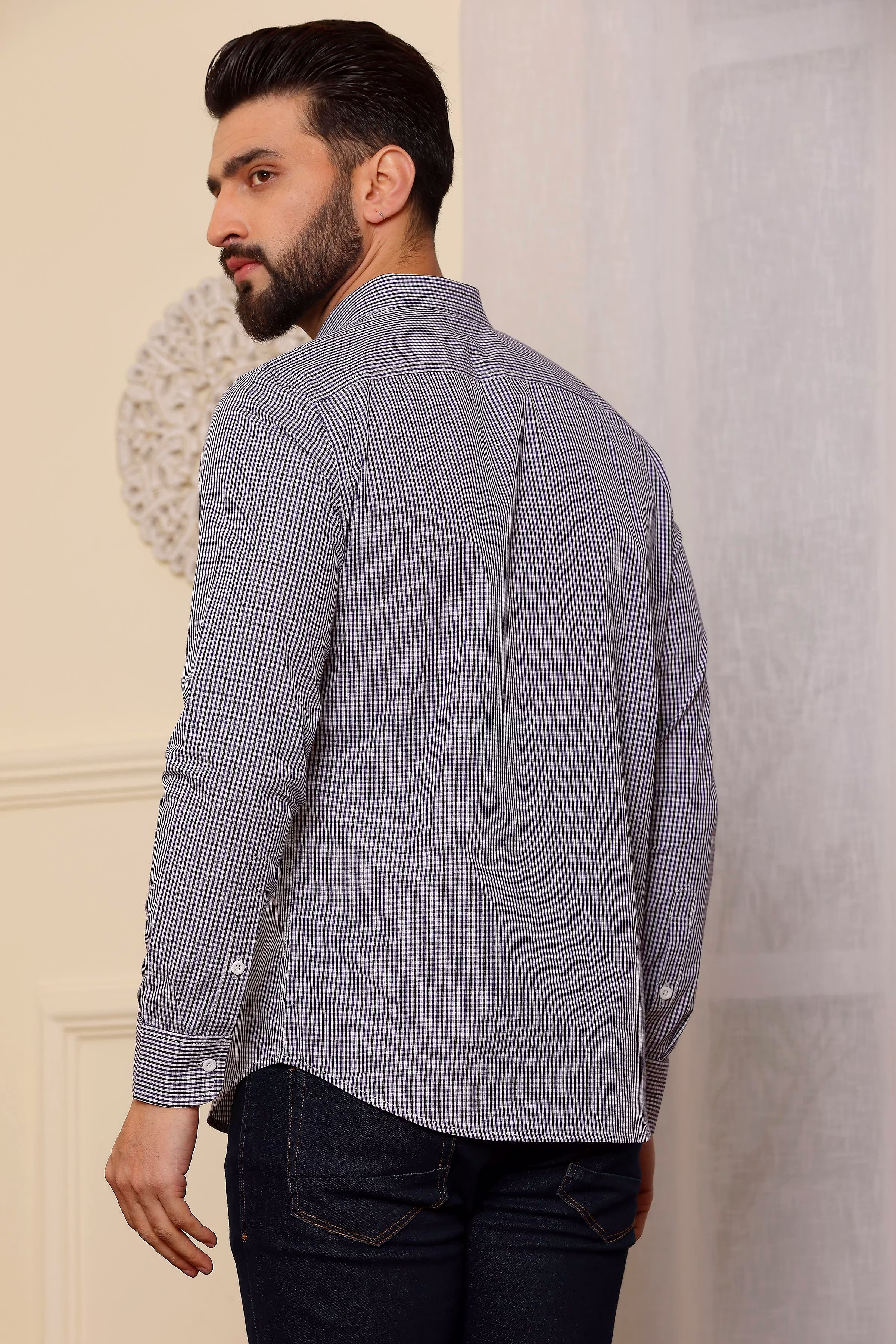 Exclusive Men Purple And Black Oxford Cotton Shirt (Size - S) by BLUE EAGLE 2025 at ShopCircuit 