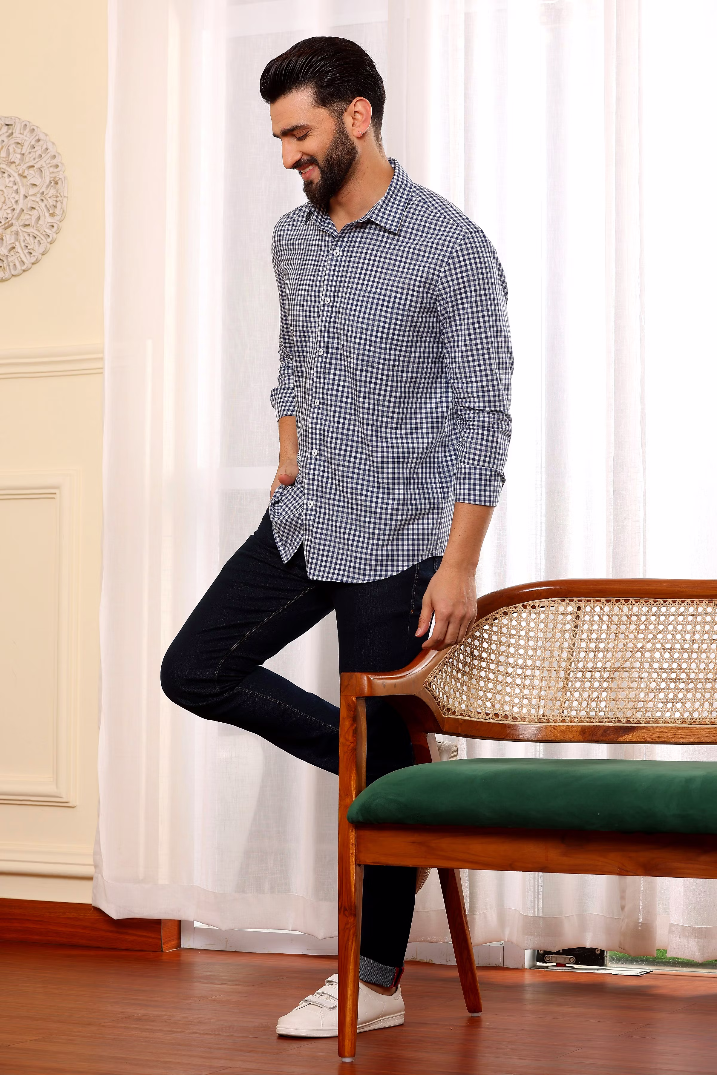 Best Men Oxford Shirt Blue Checkered Cotton (Size - S) by BLUE EAGLE 2025 at ShopCircuit | ONDC