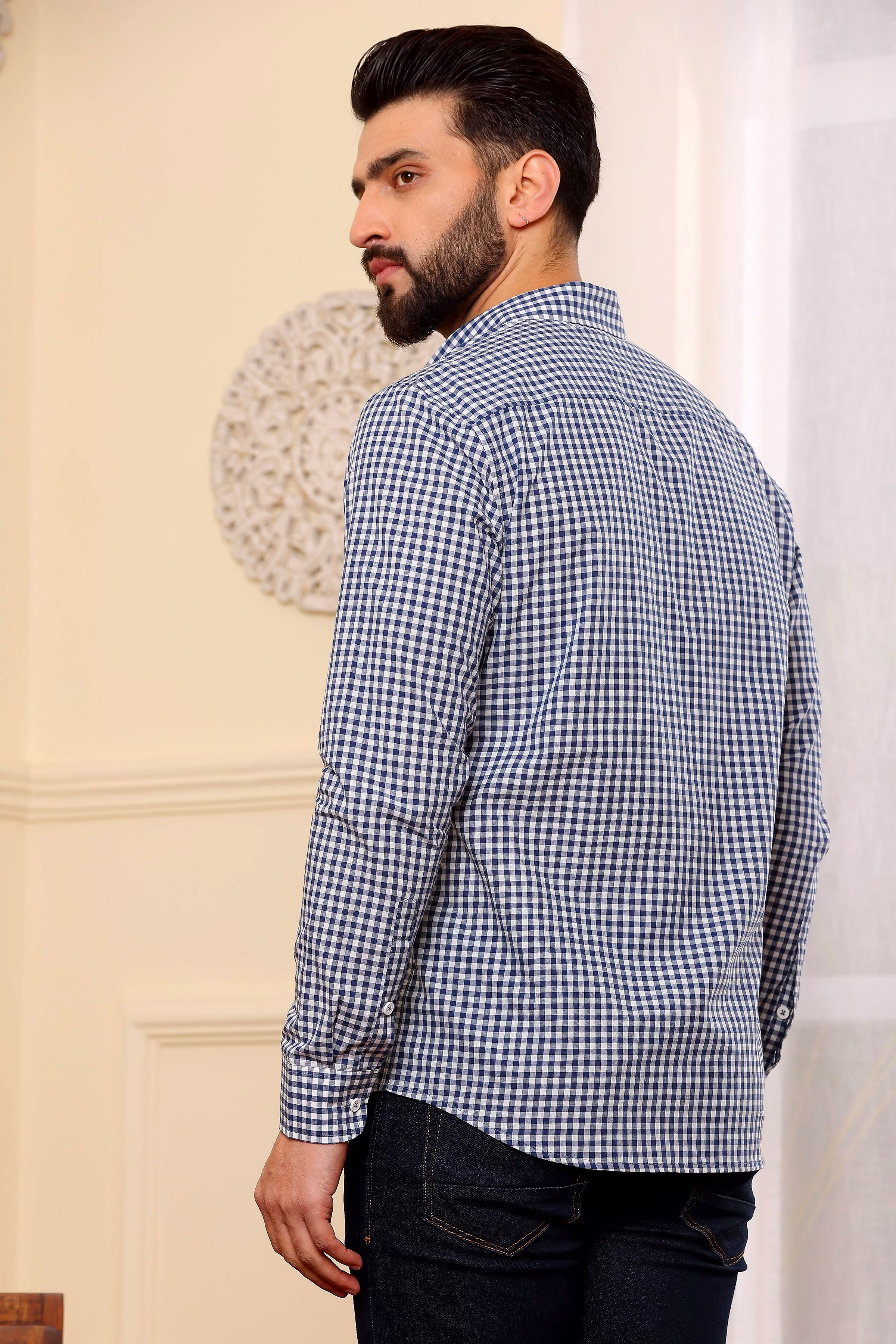 Best Men Oxford Shirt Blue Checkered Cotton (Size - S) by BLUE EAGLE 2025 at ShopCircuit | ONDC
