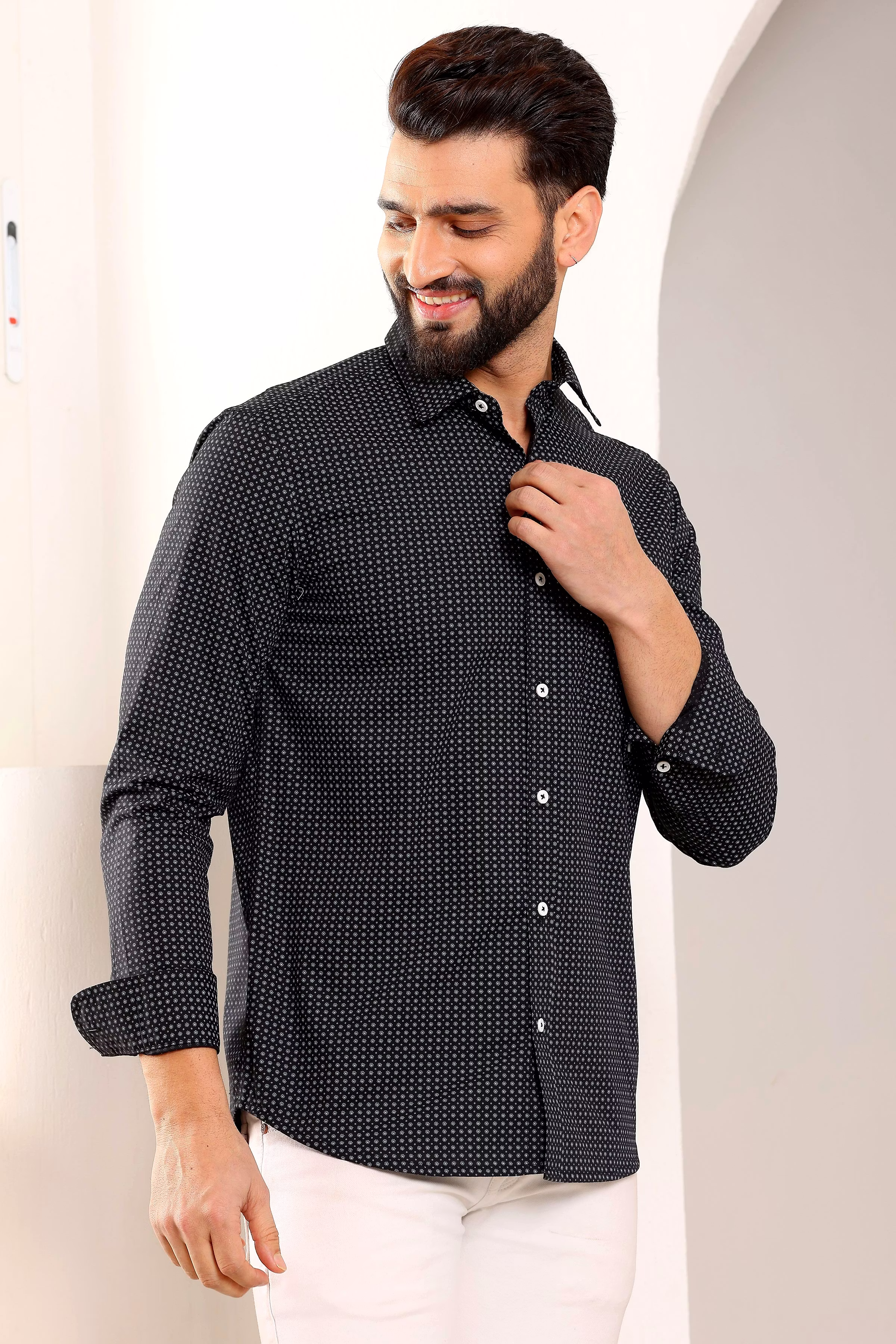 Exclusive Men Medallion Print Black Cotton Shirt (Size - S) by BLUE EAGLE 2025 at ShopCircuit | 
