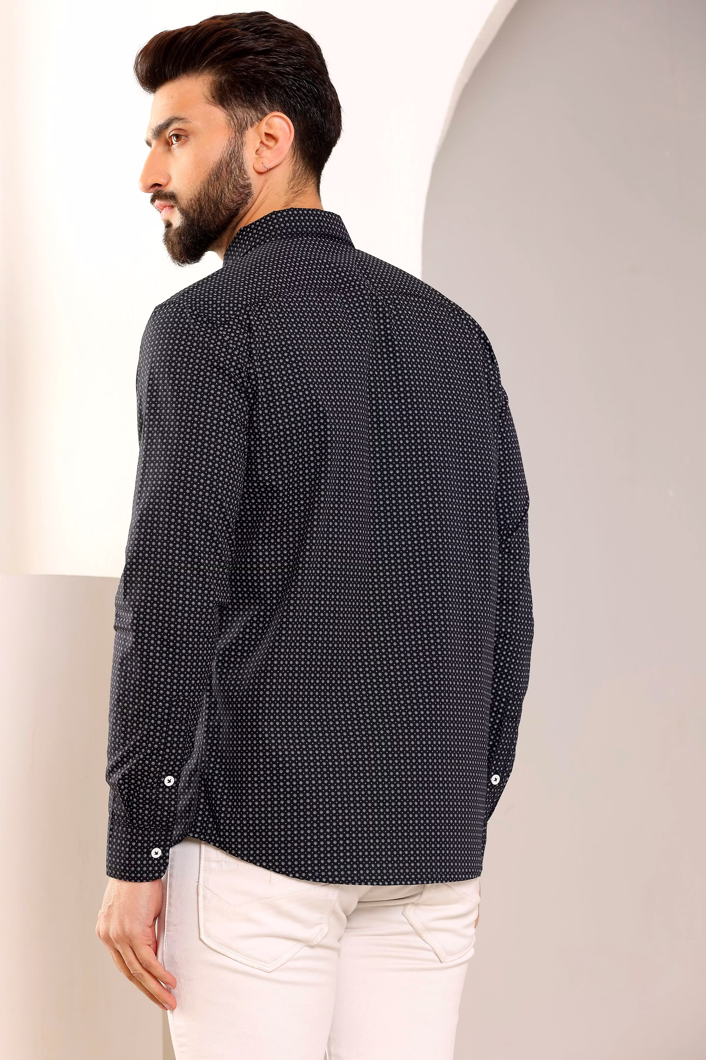 Exclusive Men Medallion Print Black Cotton Shirt (Size - S) by BLUE EAGLE 2025 at ShopCircuit | 