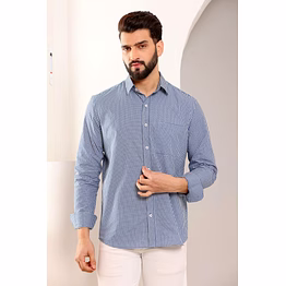 gingham sports cotton shirt blue and white