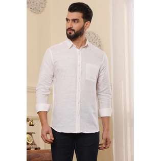 Cream White Pure Linen Shirt