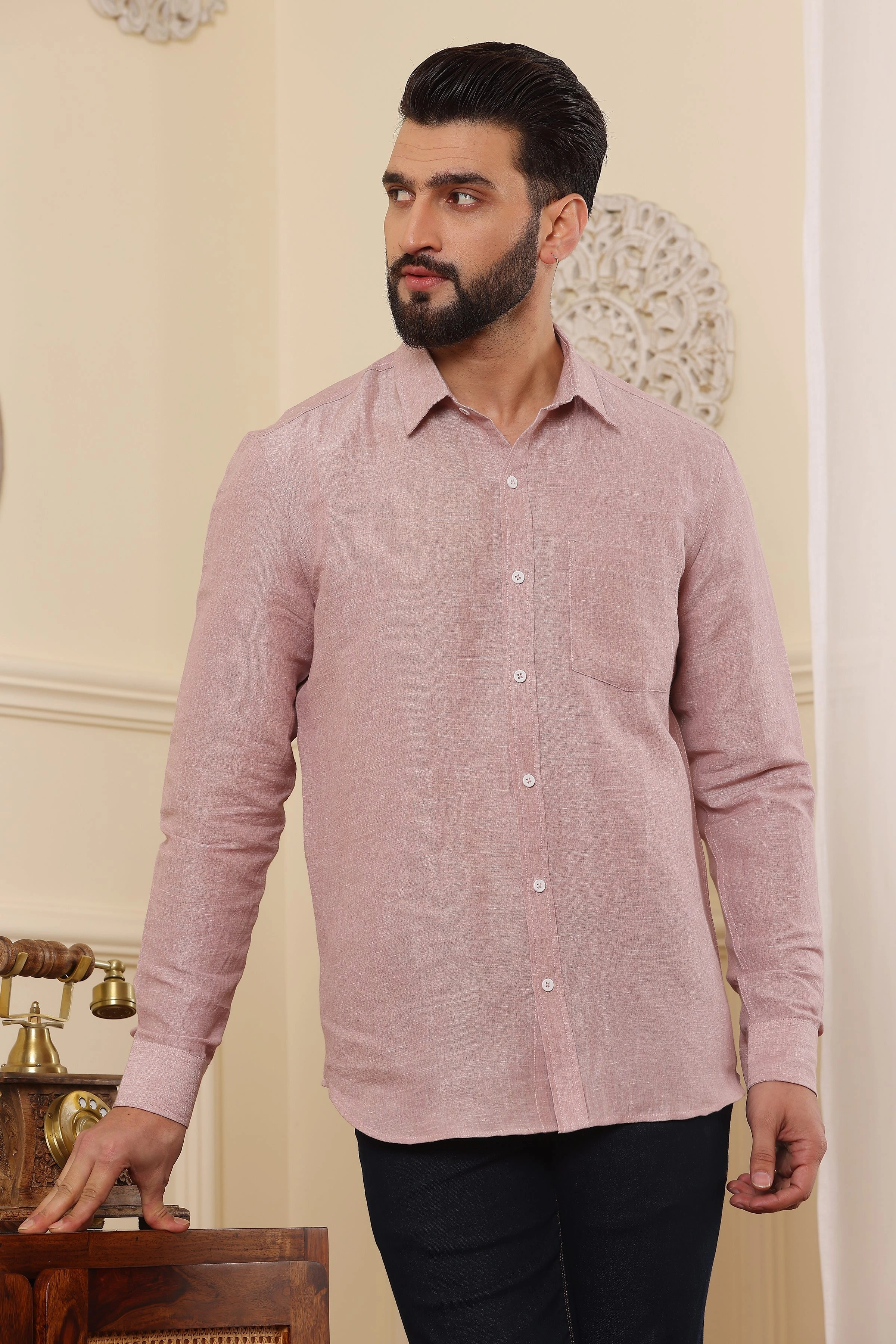 Rosybrown Pure Linen Shirt-BE1103-S