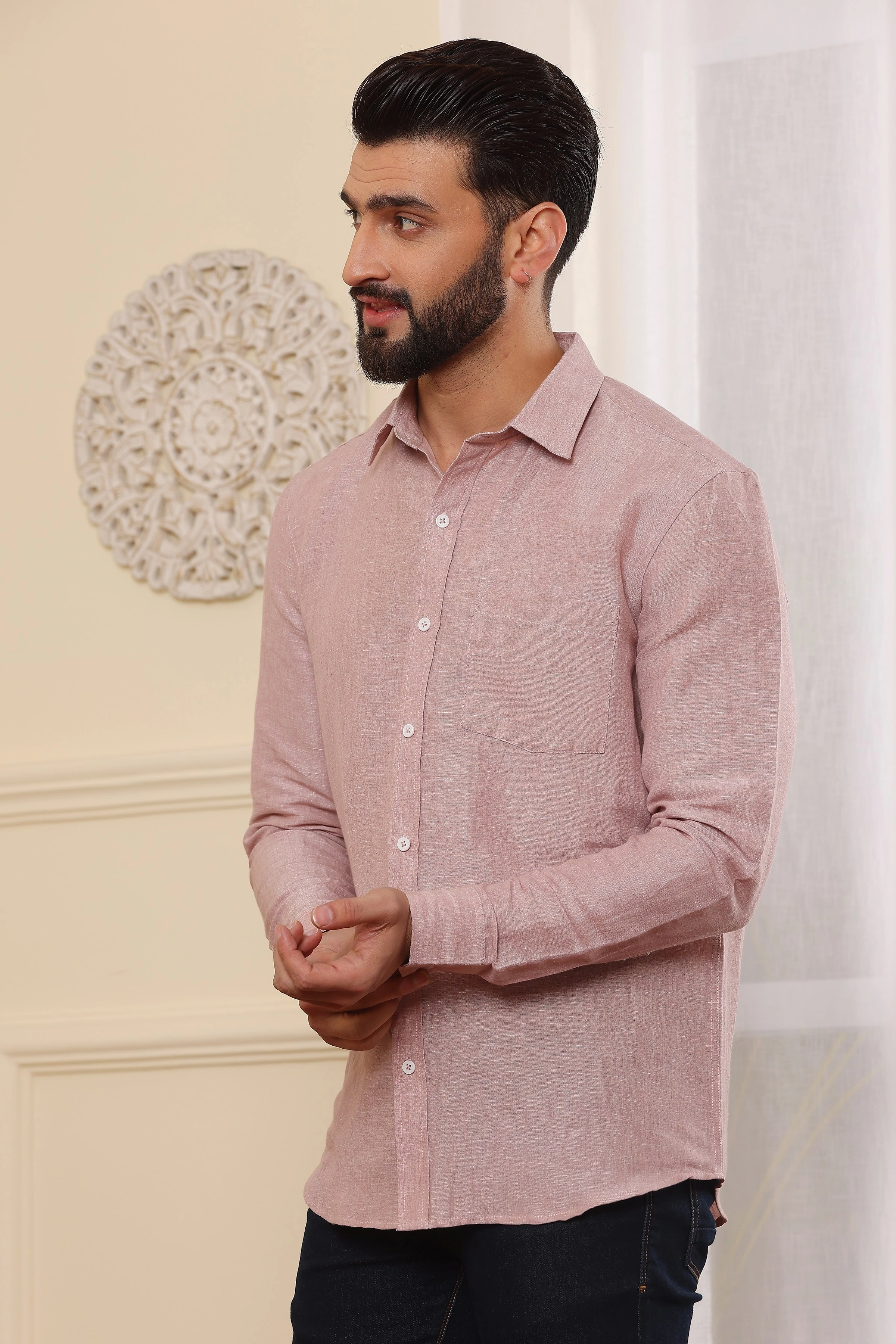 Rosybrown Pure Linen Shirt-S-1