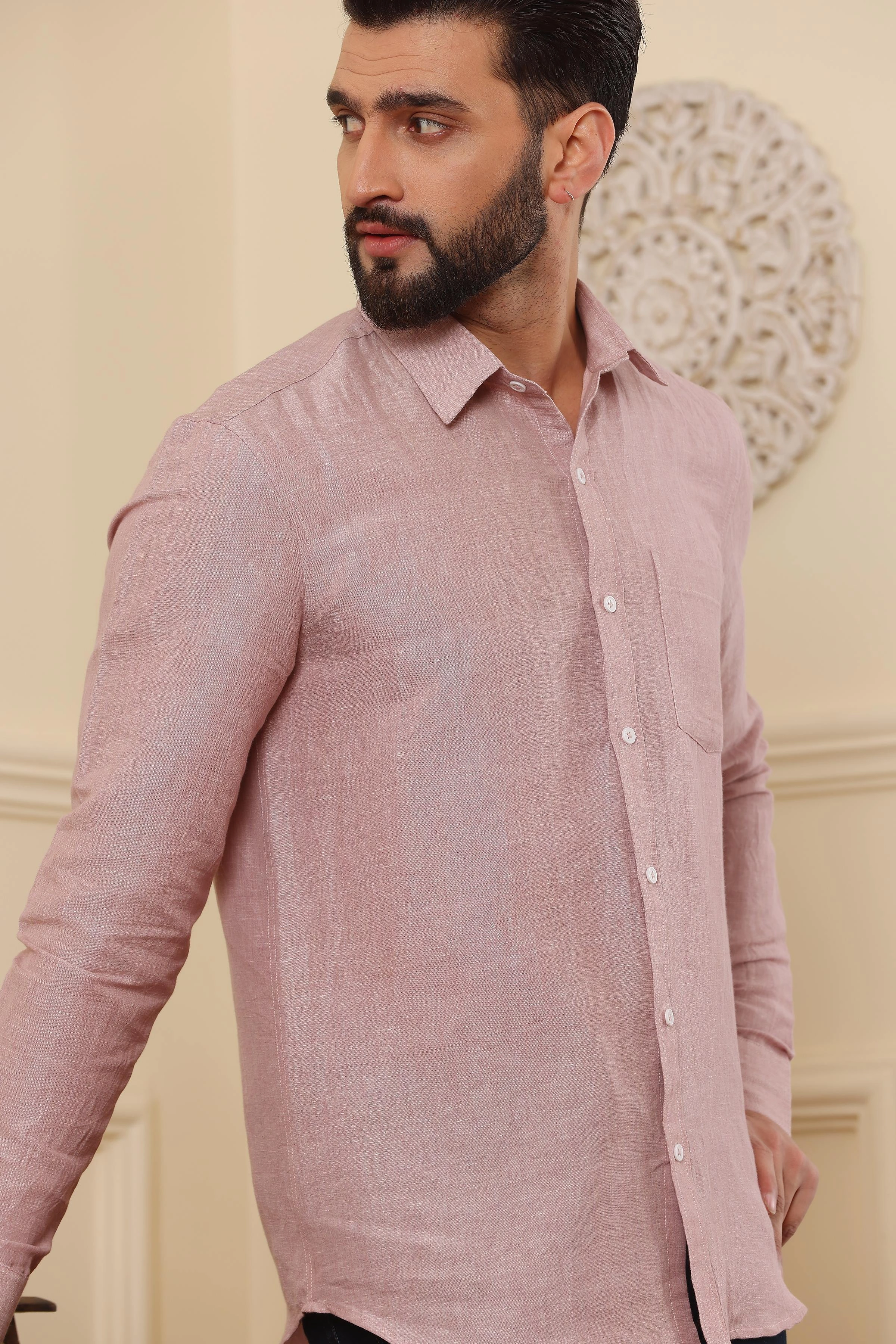 Rosybrown Pure Linen Shirt-S-2