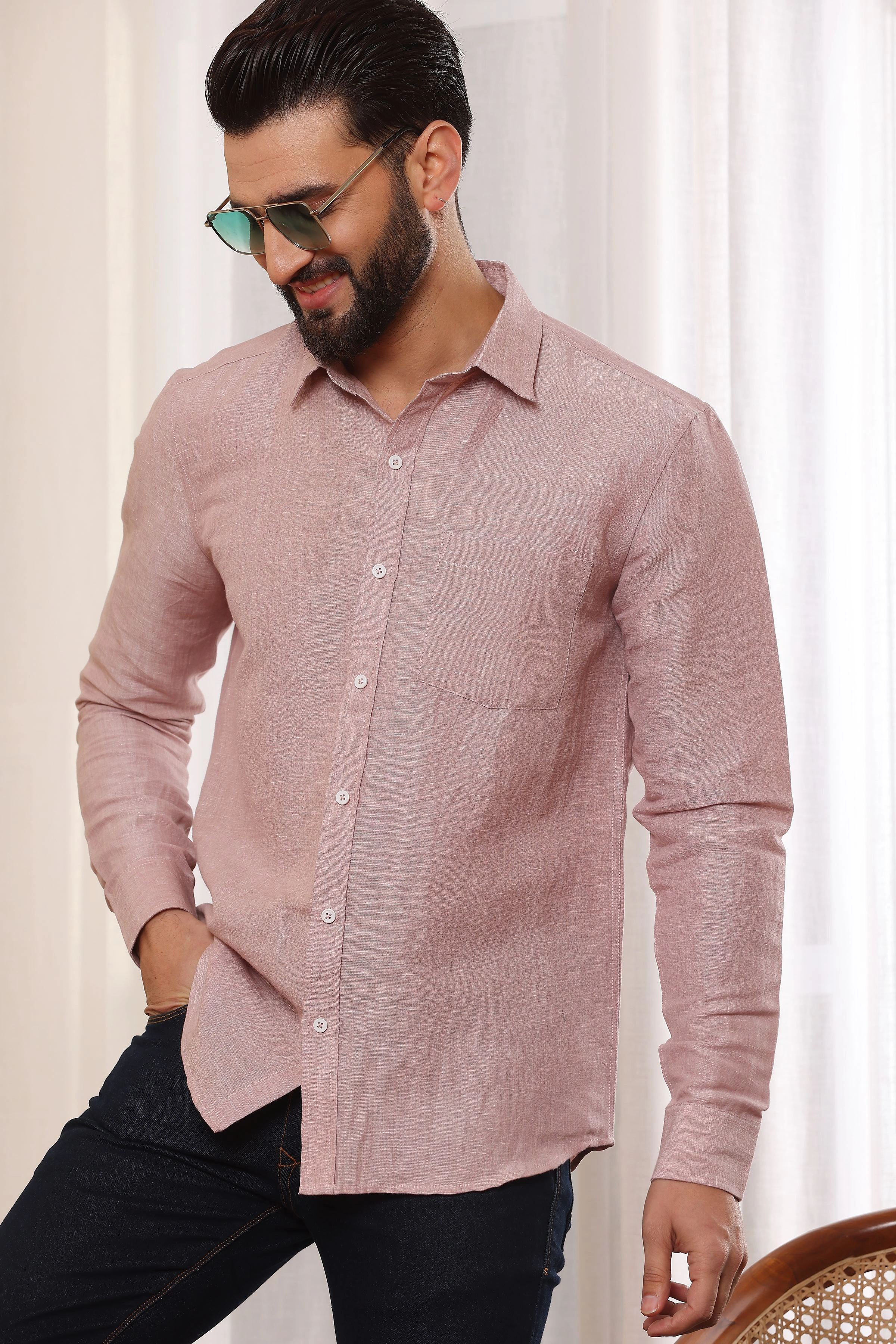 Rosybrown Pure Linen Shirt-S-3