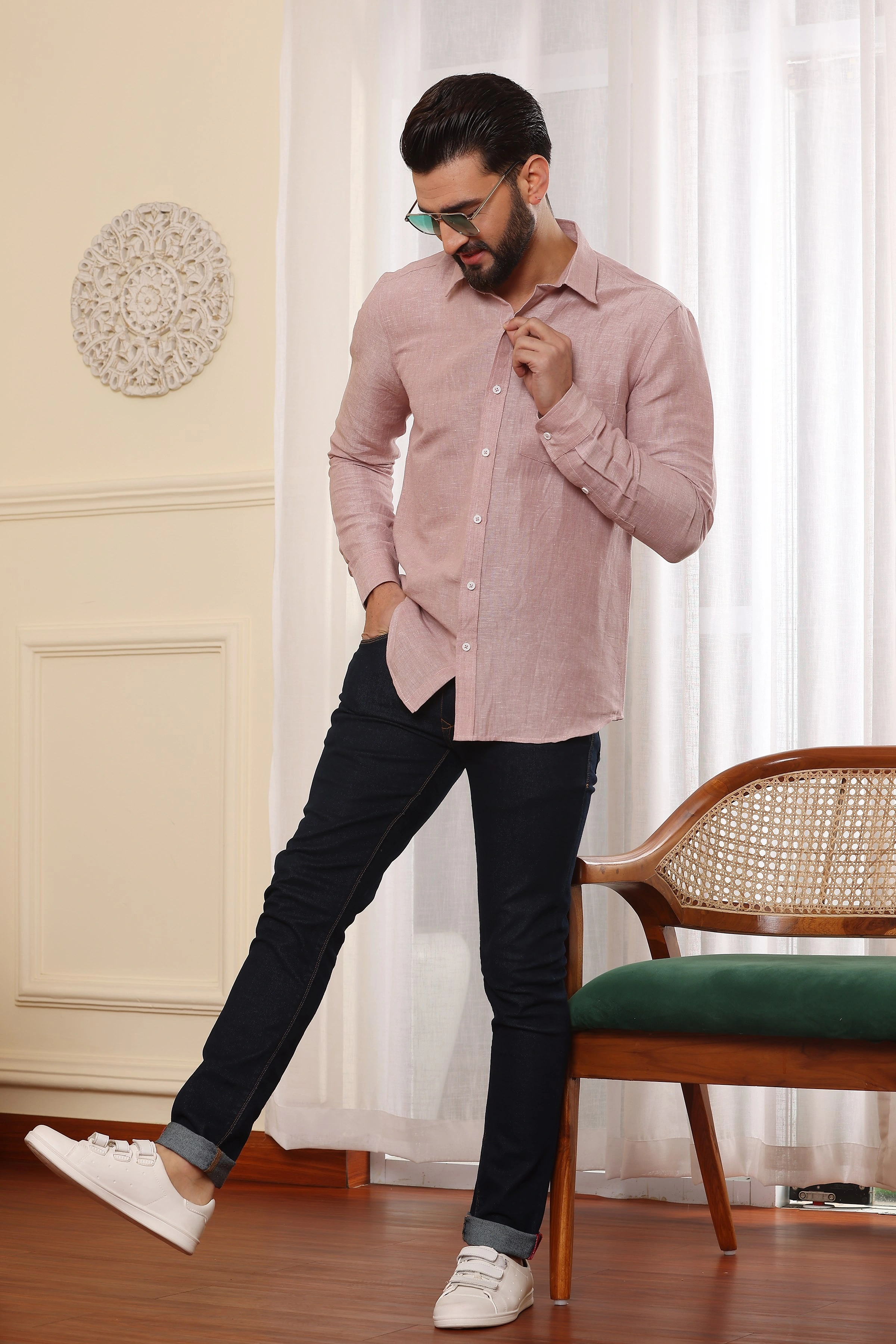 Rosybrown Pure Linen Shirt-S-4