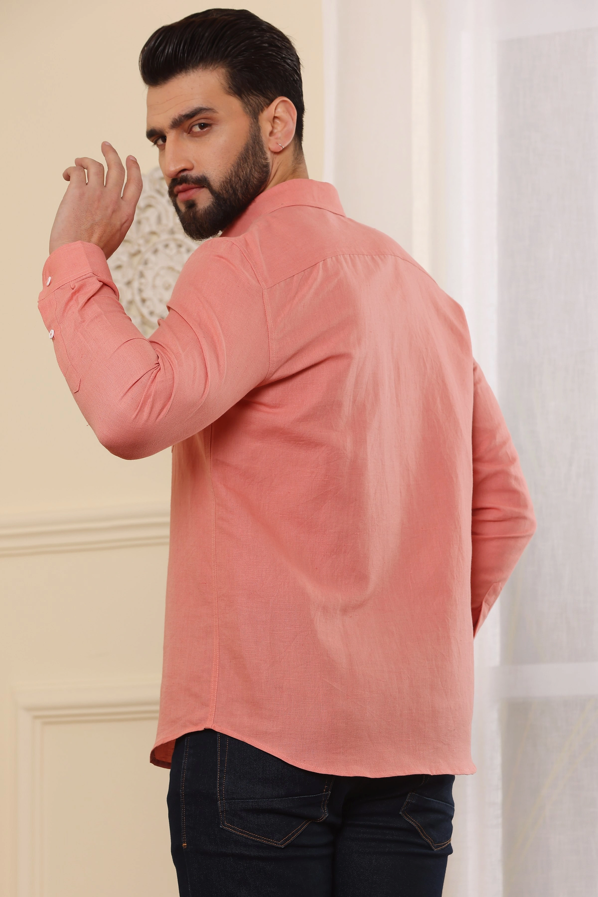 Indian Red Solid Pure Linen Shirt-S-6