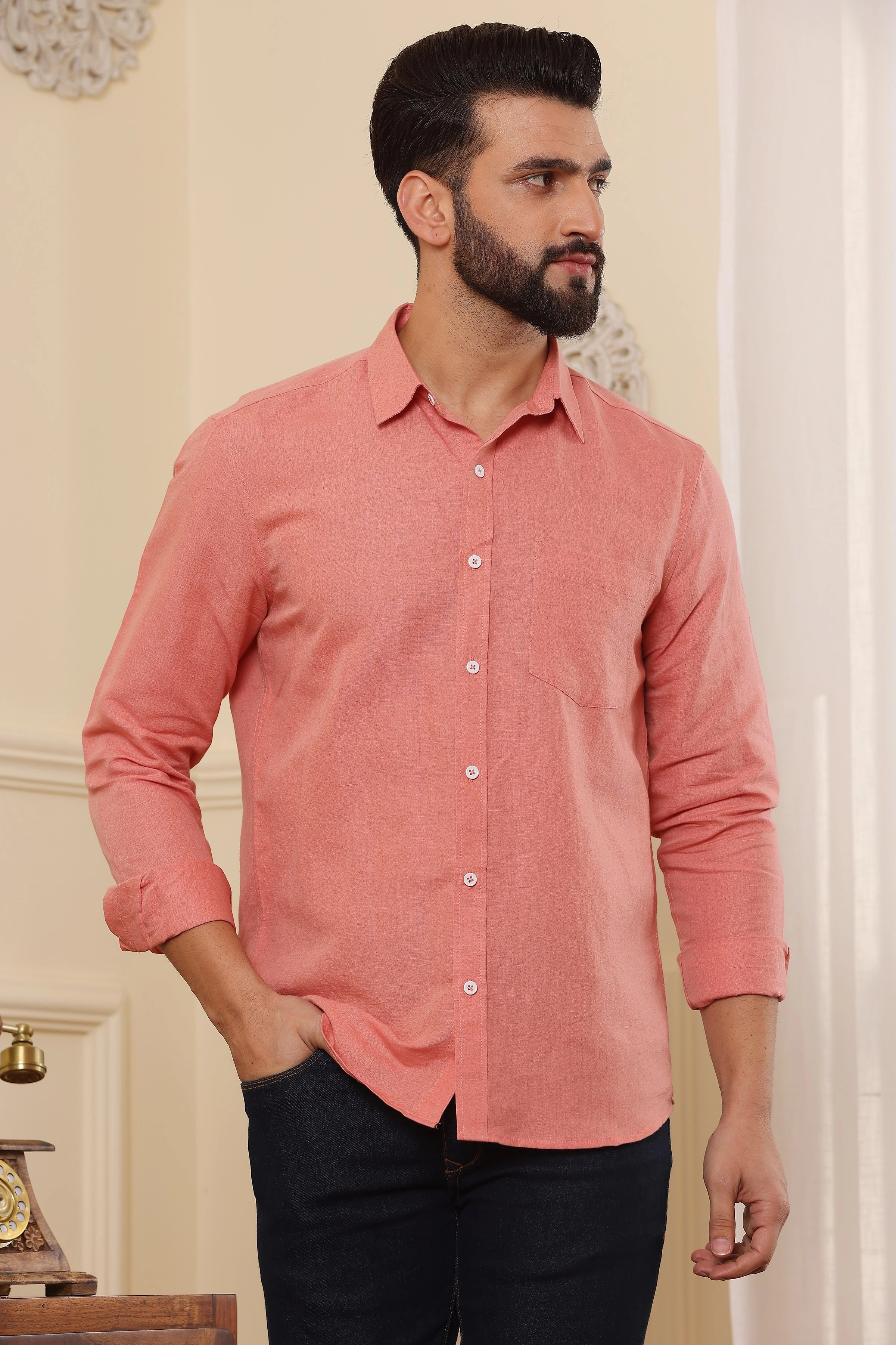 Indian Red Solid Pure Linen Shirt-BE1104-S
