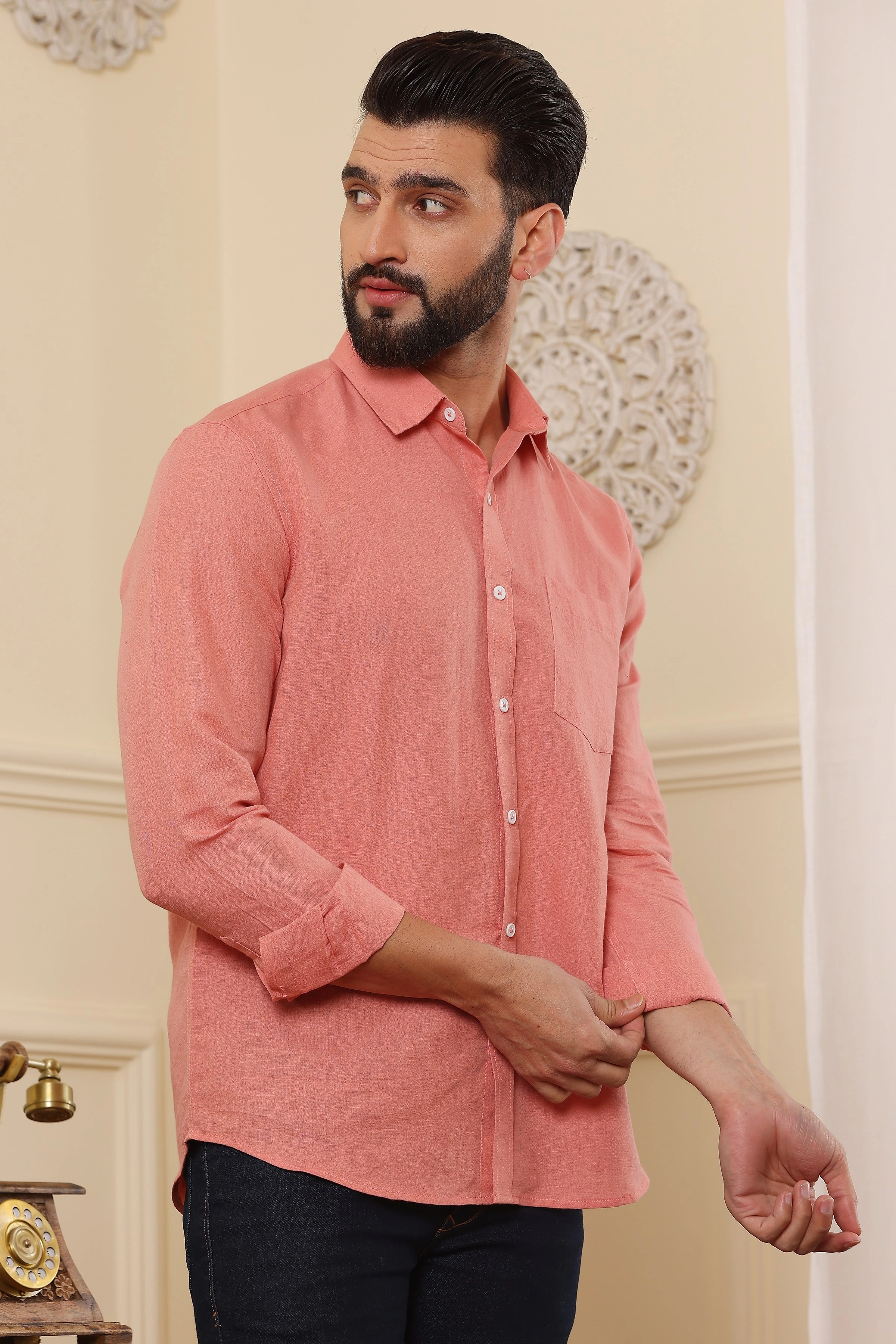 Indian Red Solid Pure Linen Shirt-S-3