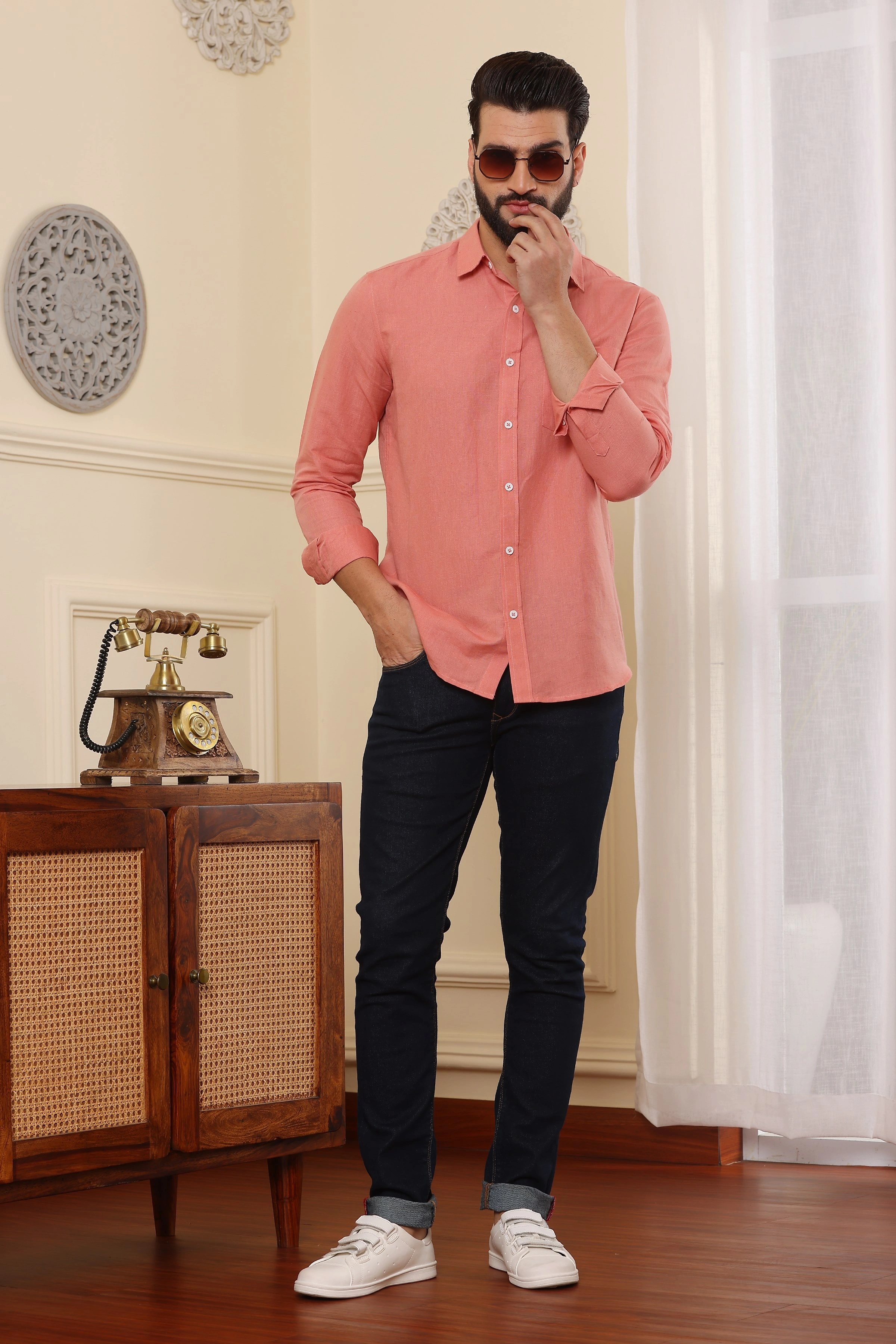 Indian Red Solid Pure Linen Shirt-S-4