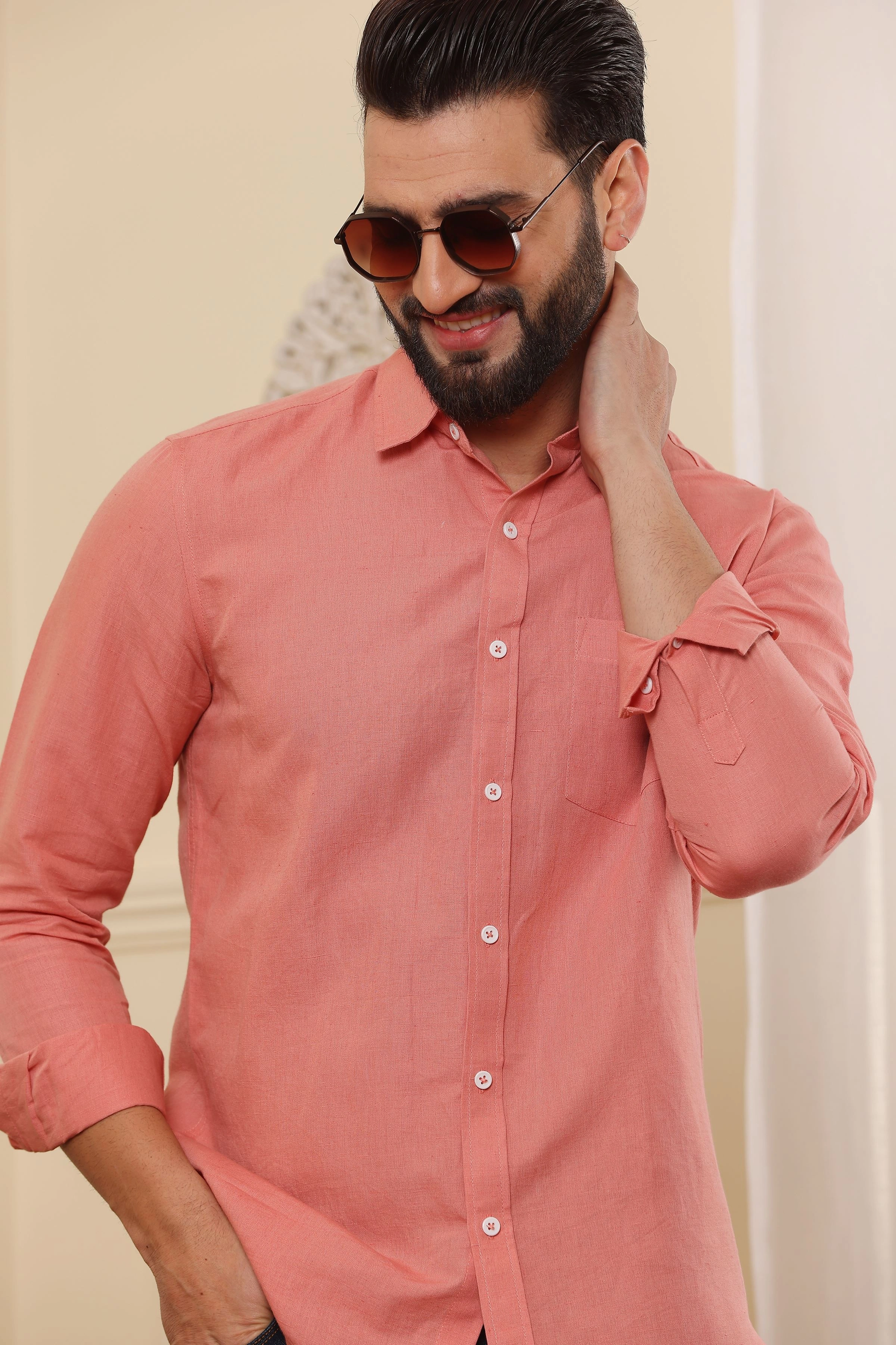 Indian Red Solid Pure Linen Shirt-S-2