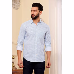 white blue printed cotton shirt