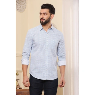 White Blue Printed Cotton Shirt