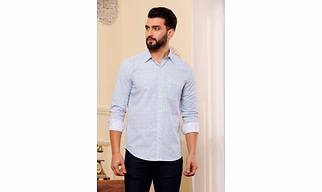 White Blue Printed Cotton Shirt