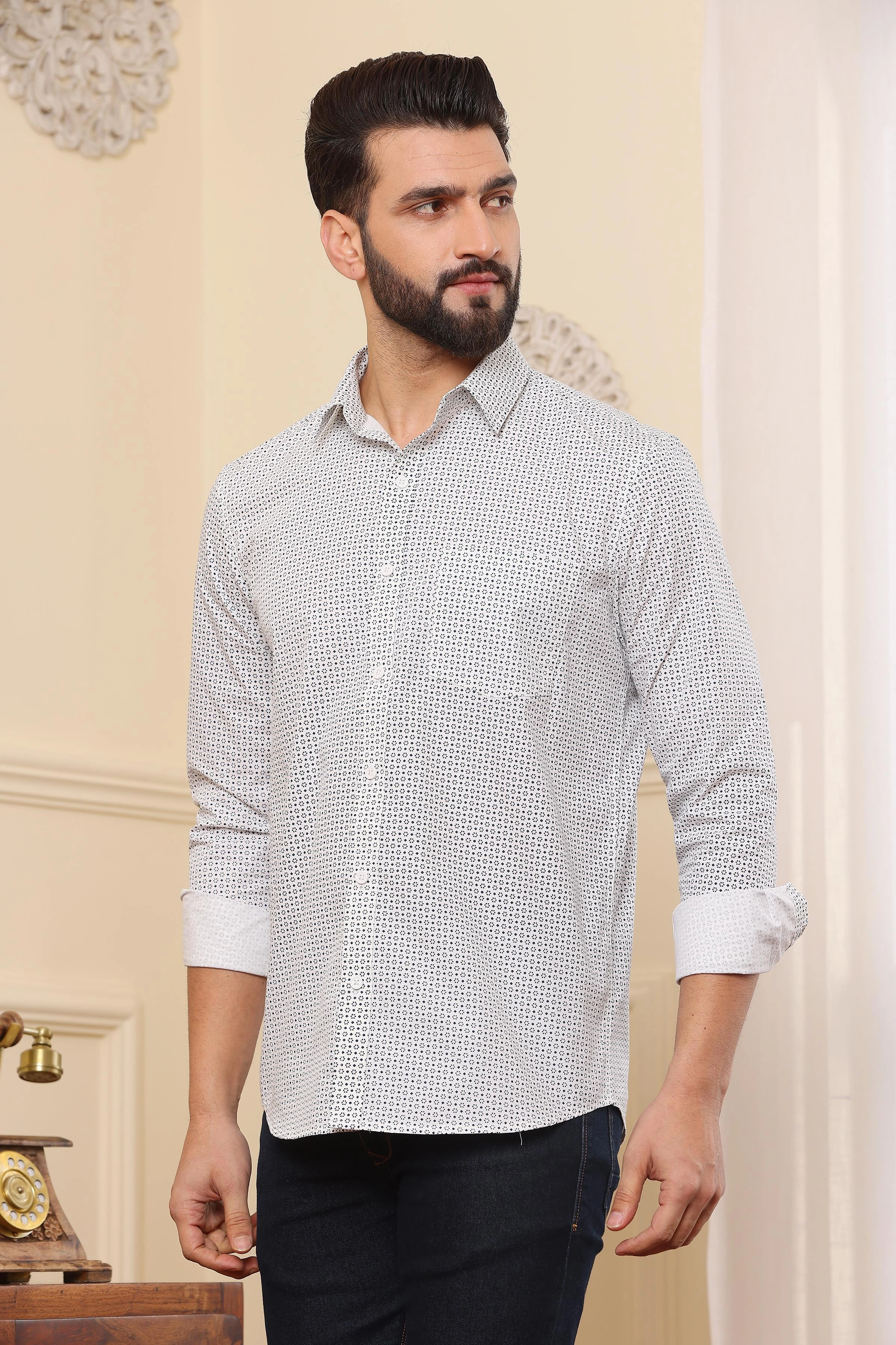 Medallion Print Cotton Shirt White-S-1