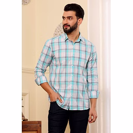 checkered semi formal cotton shirt green grey