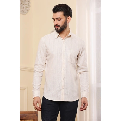 Beige Cream Striped Linen Shirt