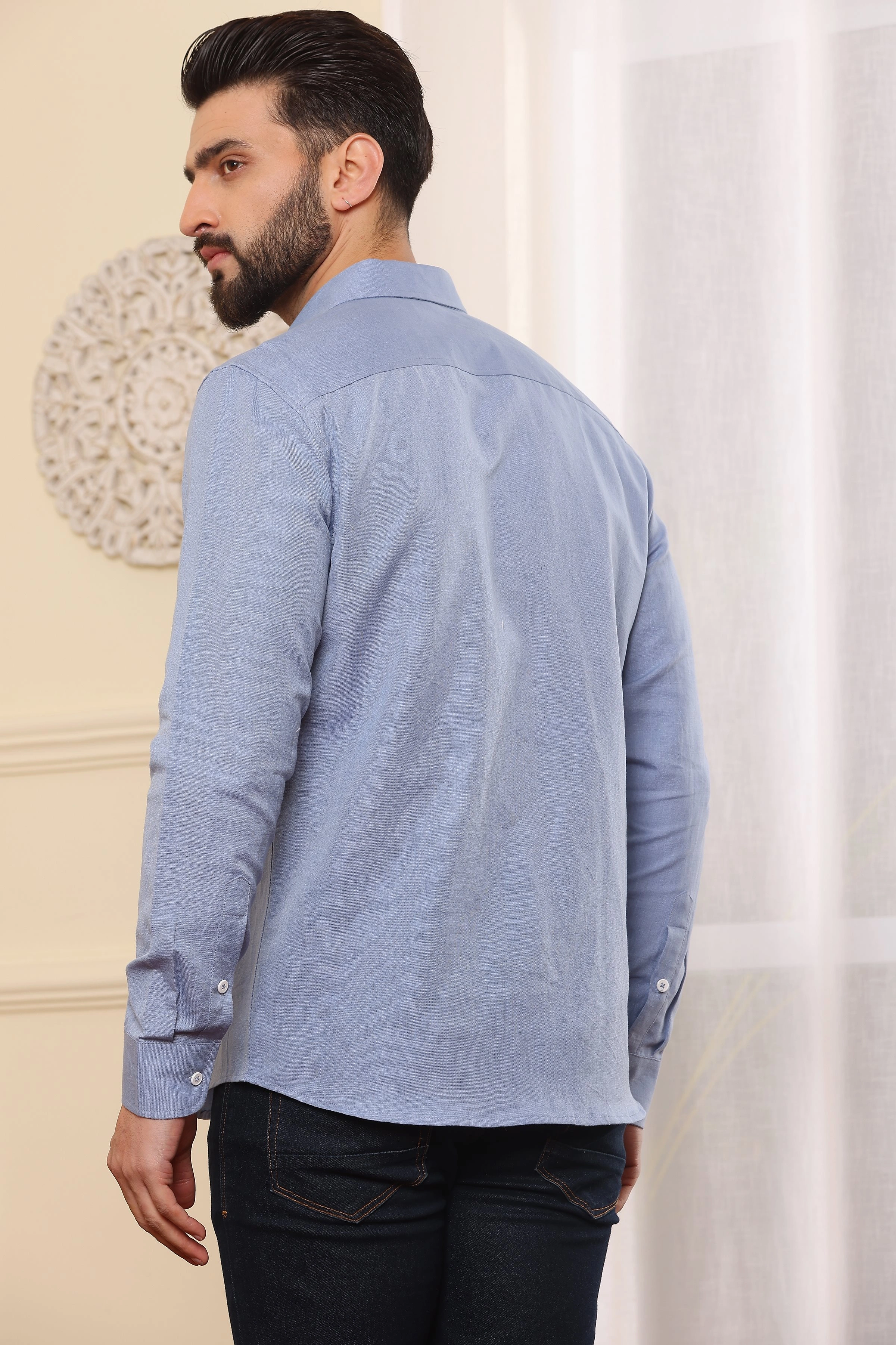 Pure Linen Shirt Independence Blue-S-7