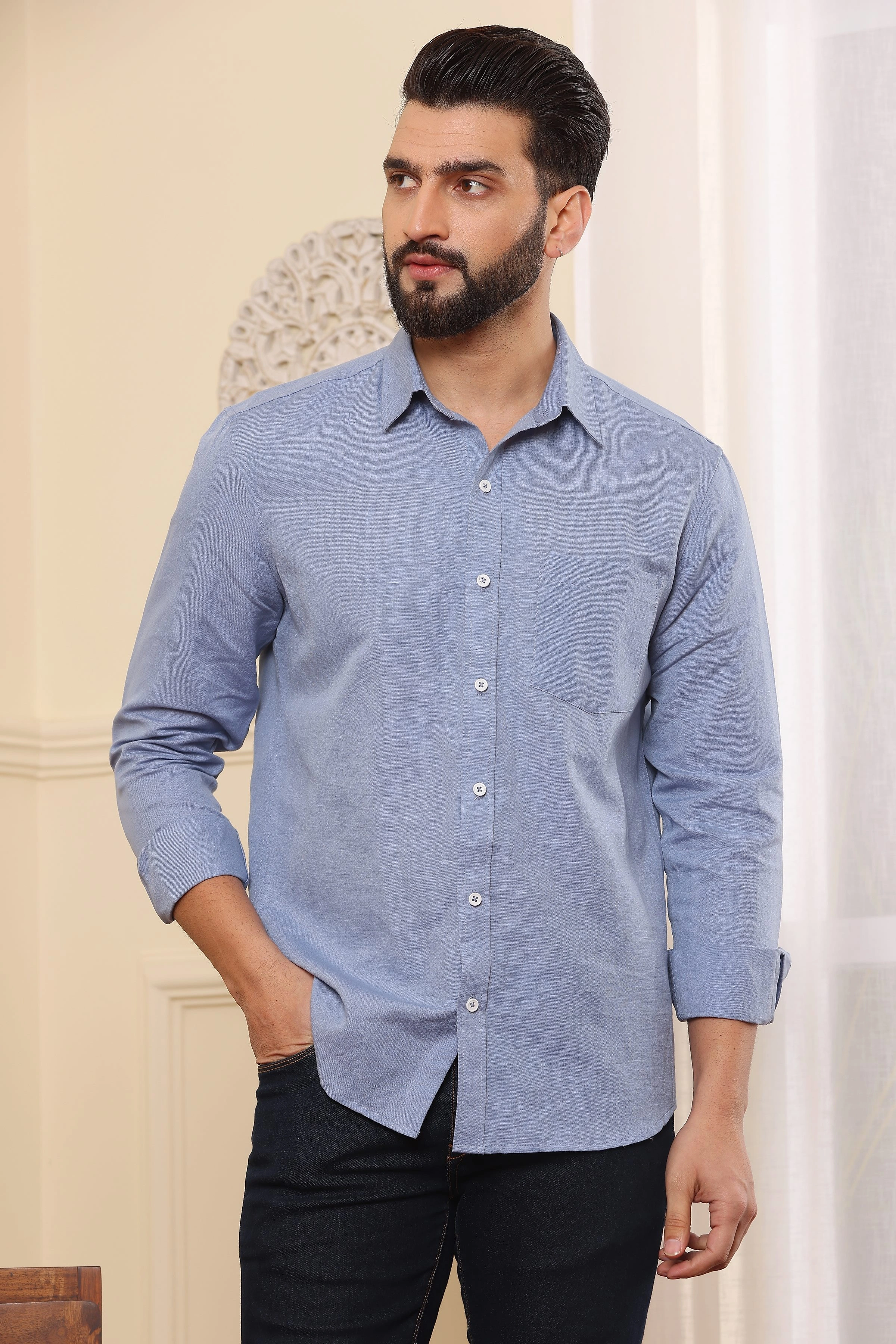 Pure Linen Shirt Independence Blue-BE1108-S