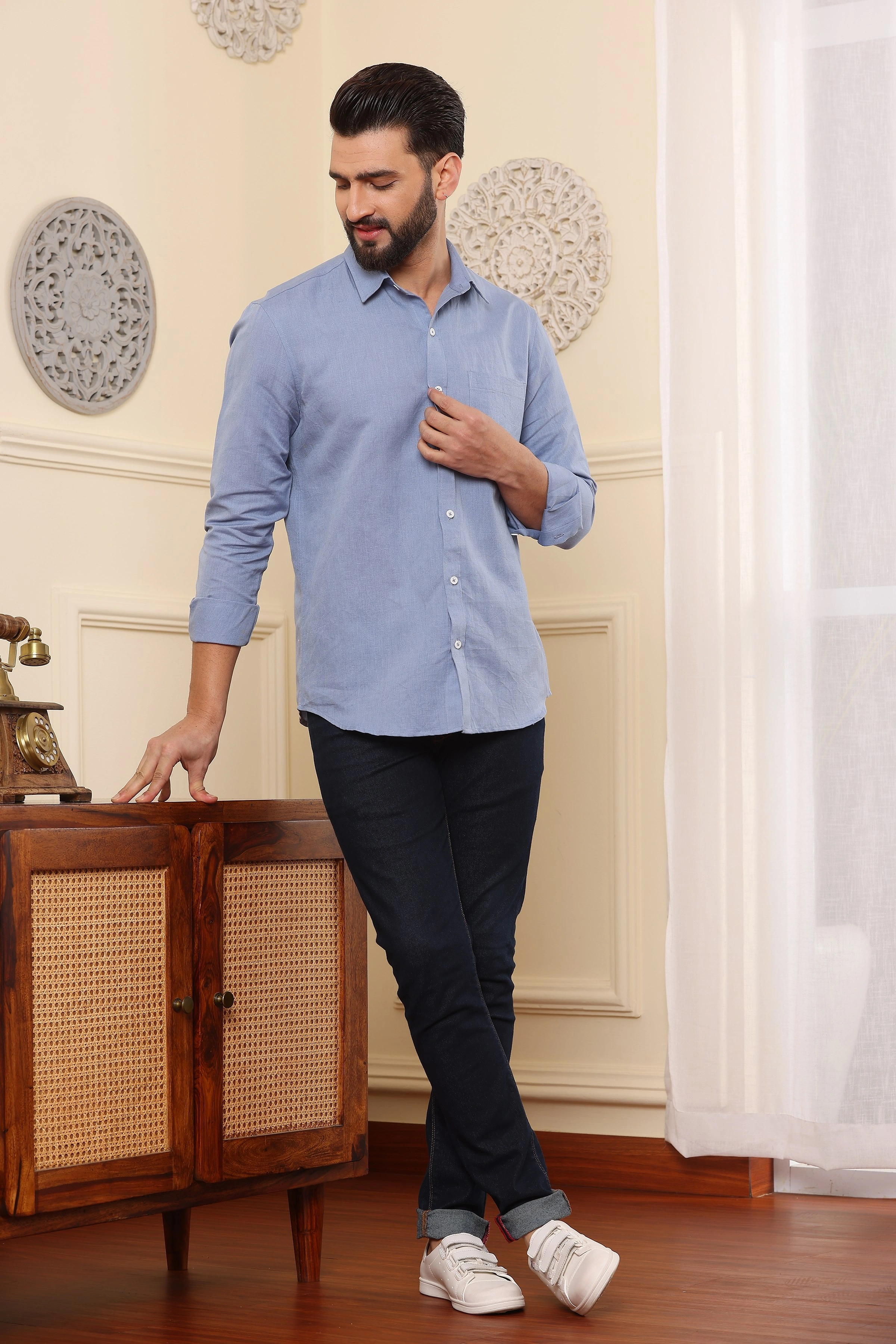 Pure Linen Shirt Independence Blue-S-4