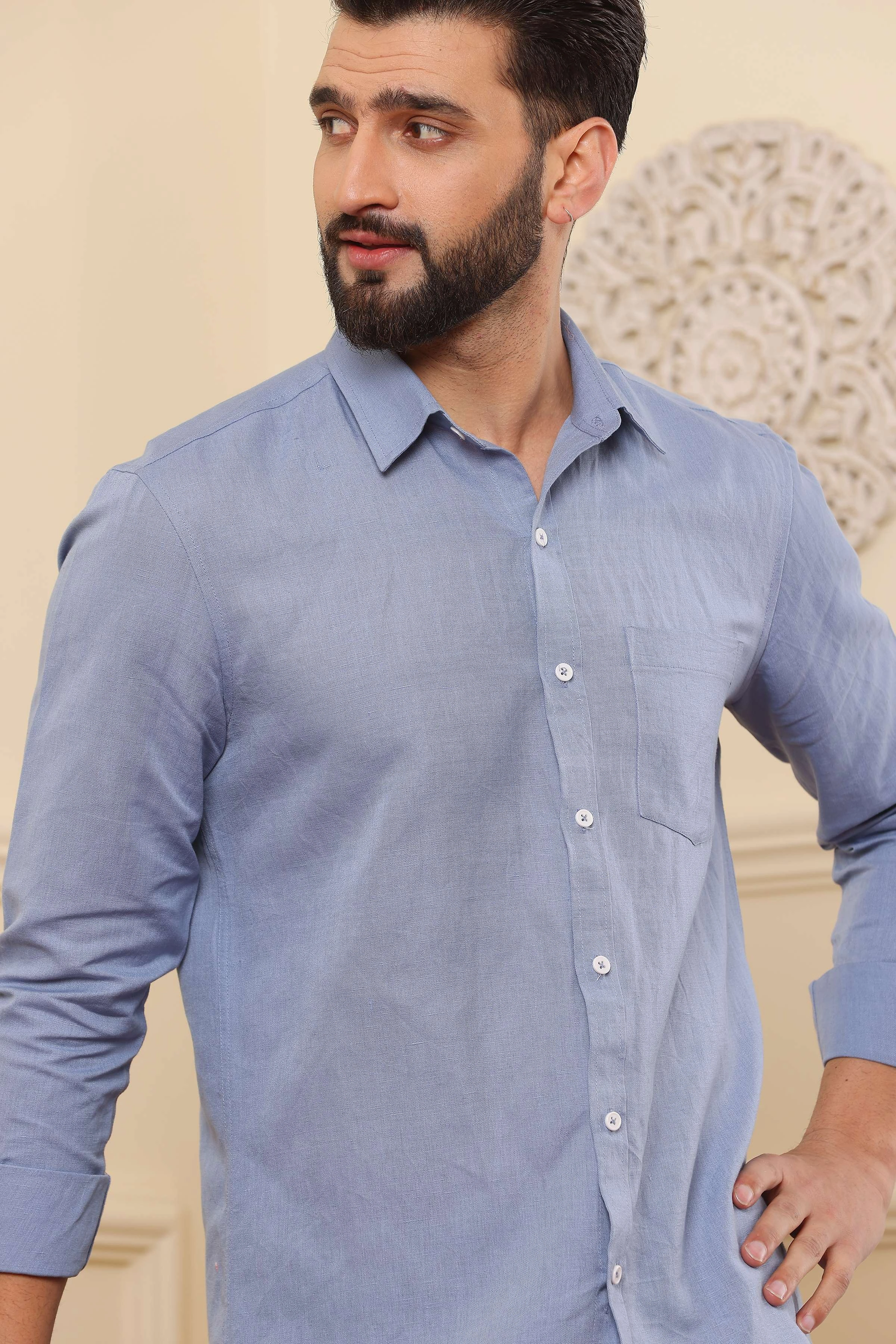 Pure Linen Shirt Independence Blue-S-5